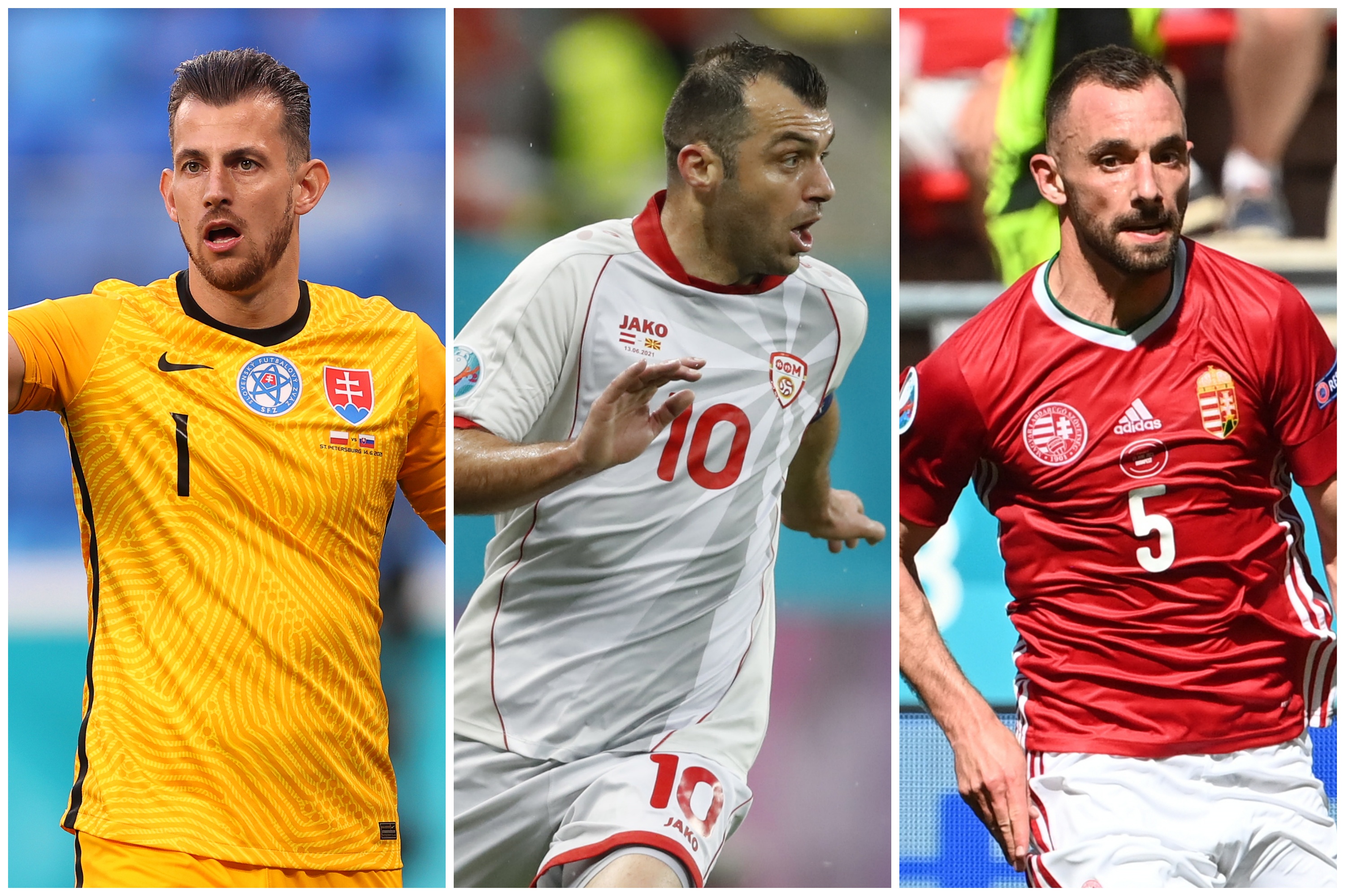 Martin Dubravka, Goran Pandev, Atila Fiola, Attila Fiola, kombo Foto: EPA-EFE/Lars Baron/Robert Ghement/Tibor Illyes