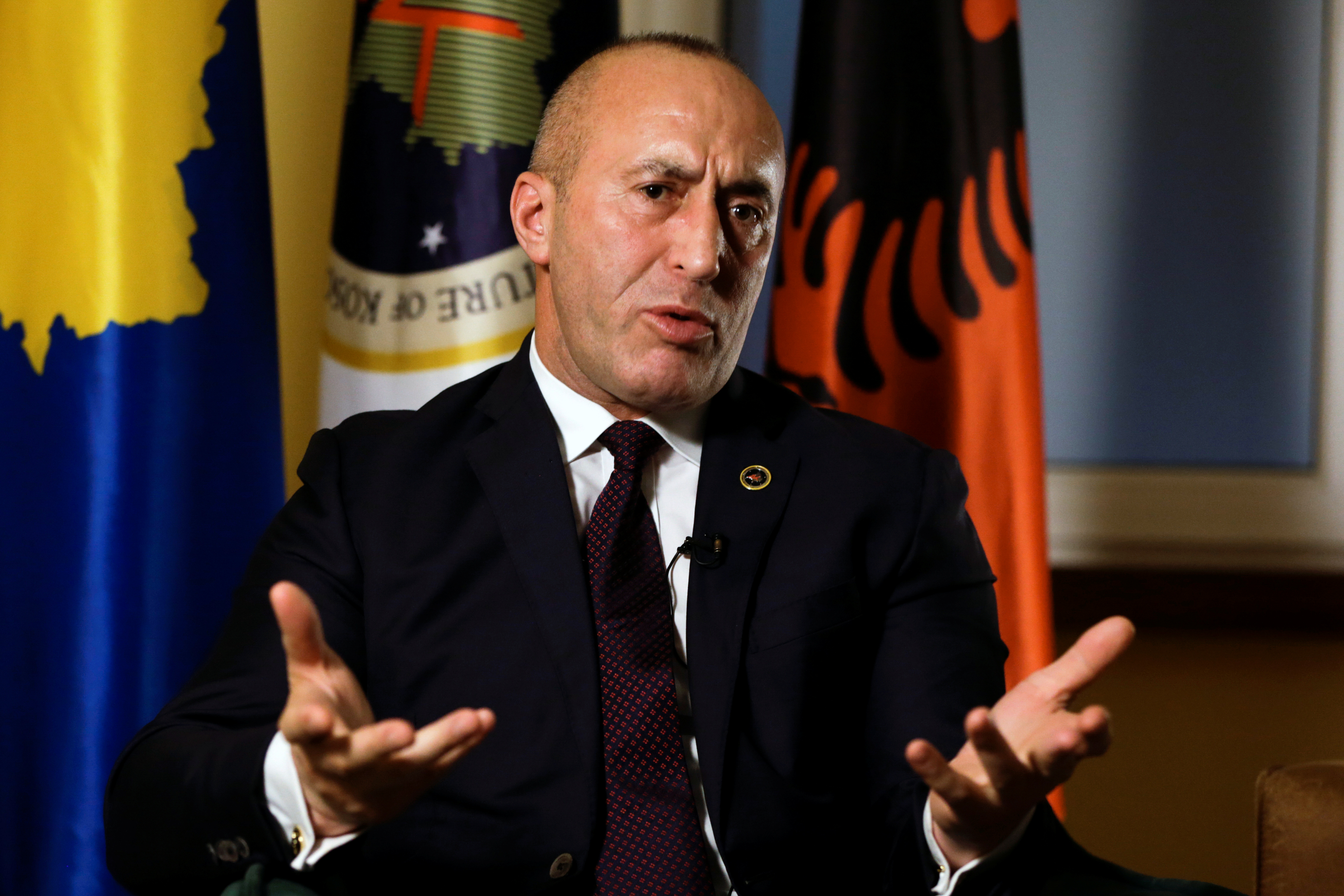 Ramush Haradinaj, leader of the Alliance for the Future of Kosovo (AAK), speaks during an interview with Reuters in Pristina, Kosovo, February 10, 2021. Picture taken February 10, 2021. REUTERS/Florion Goga u000d