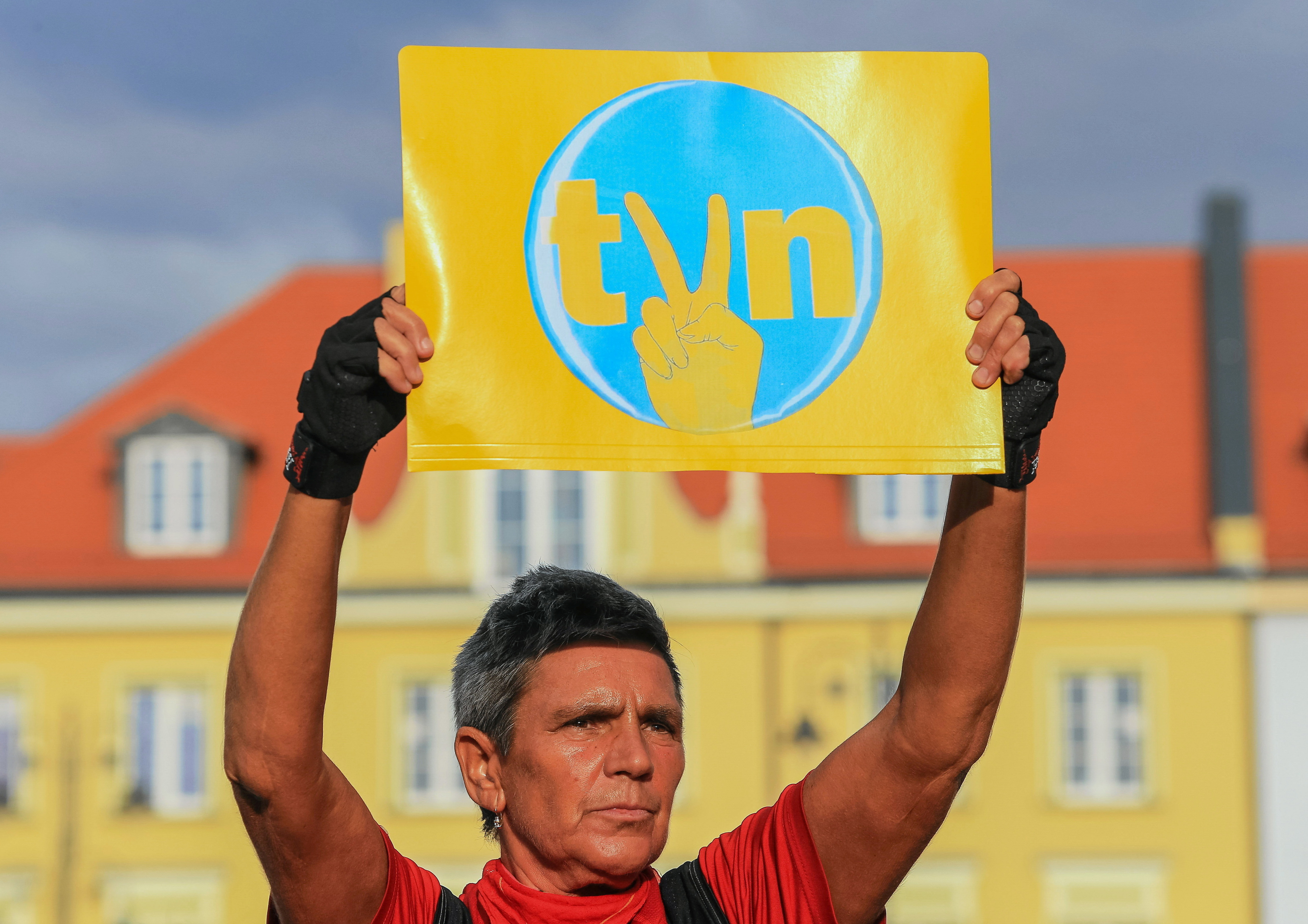 People attend a demonstration in defence of media freedom in Bydgoszcz