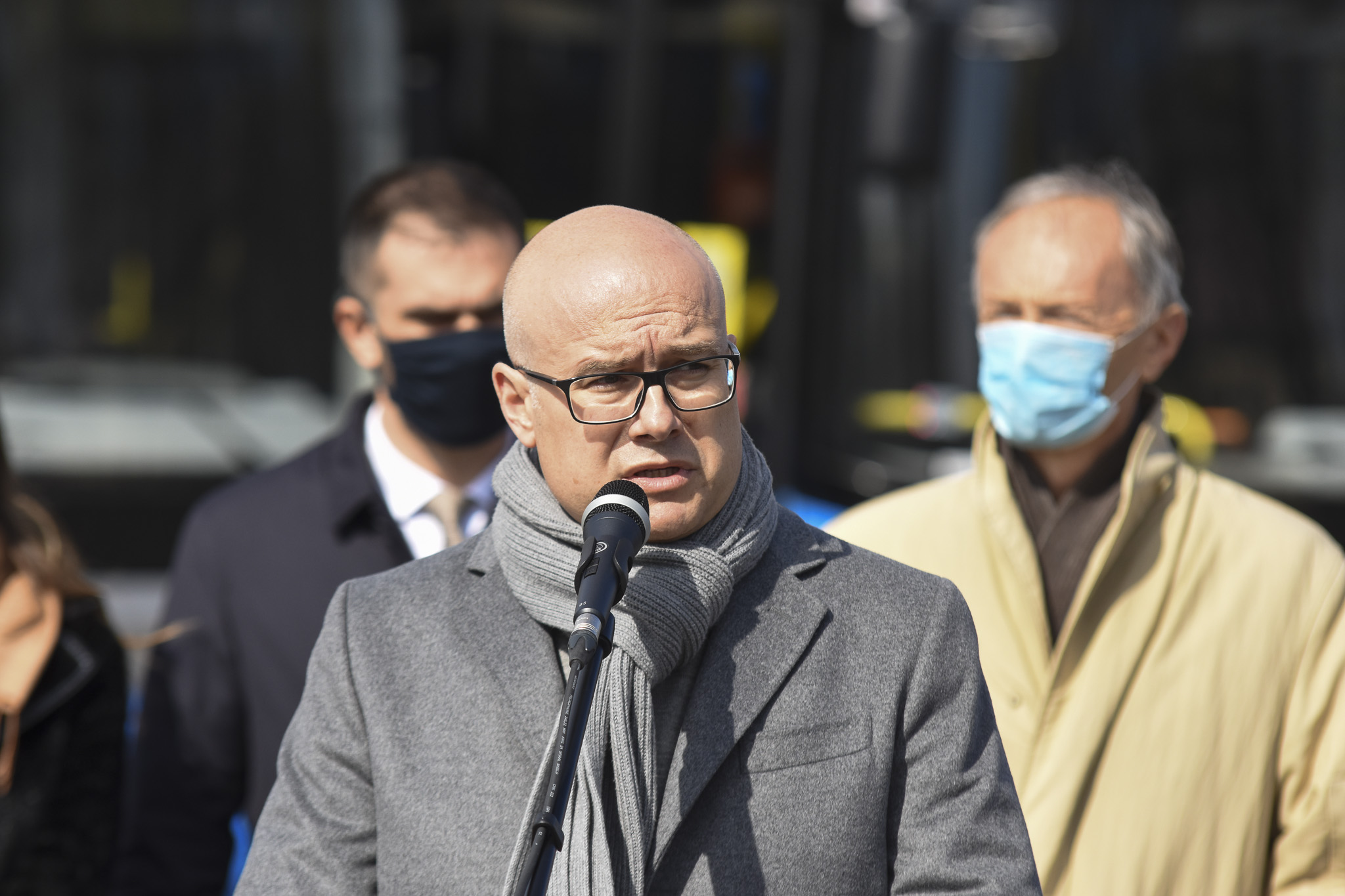 Novi Sad 07.04.2021 Milos Vucevic predstavio nove autobuse GSP Novi Sad gradsko saobracajno preduzece foto Nenad Lazic