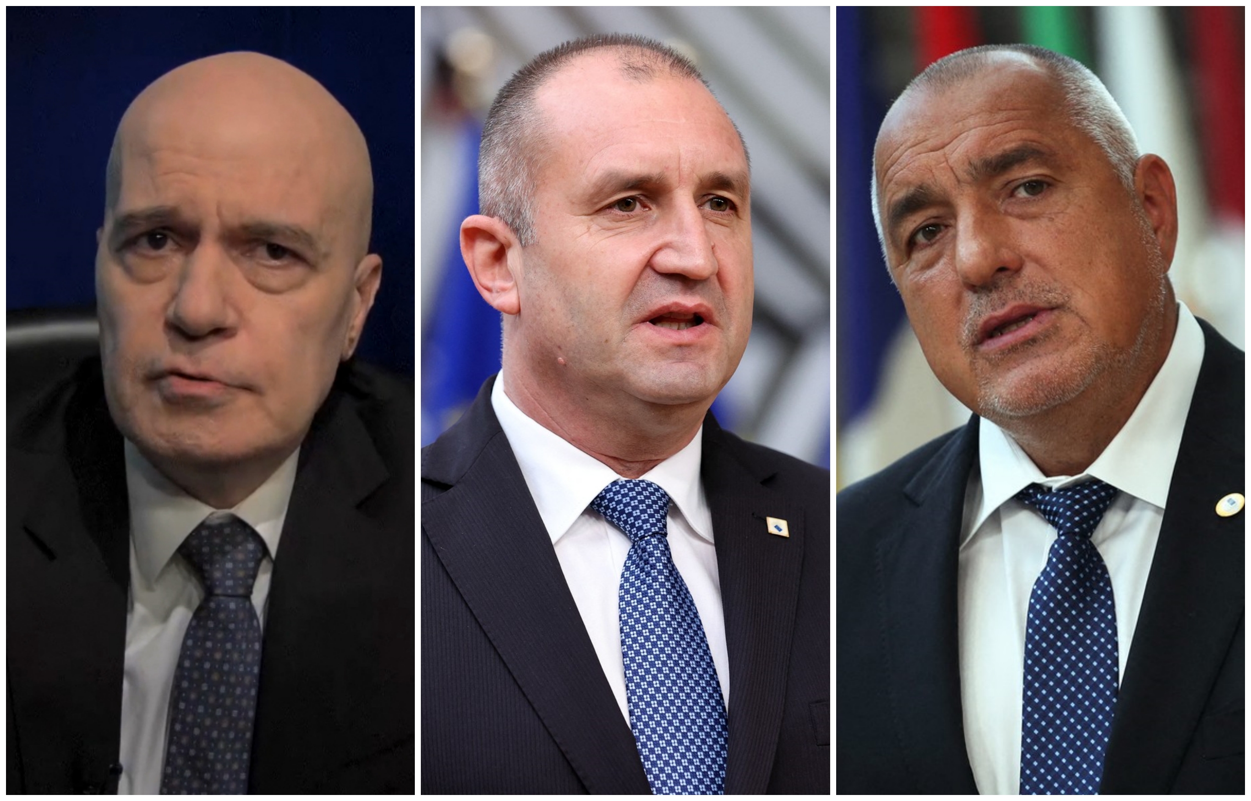 collage Slavi Trifonov, Bojko Borisov, i Rumen Radev