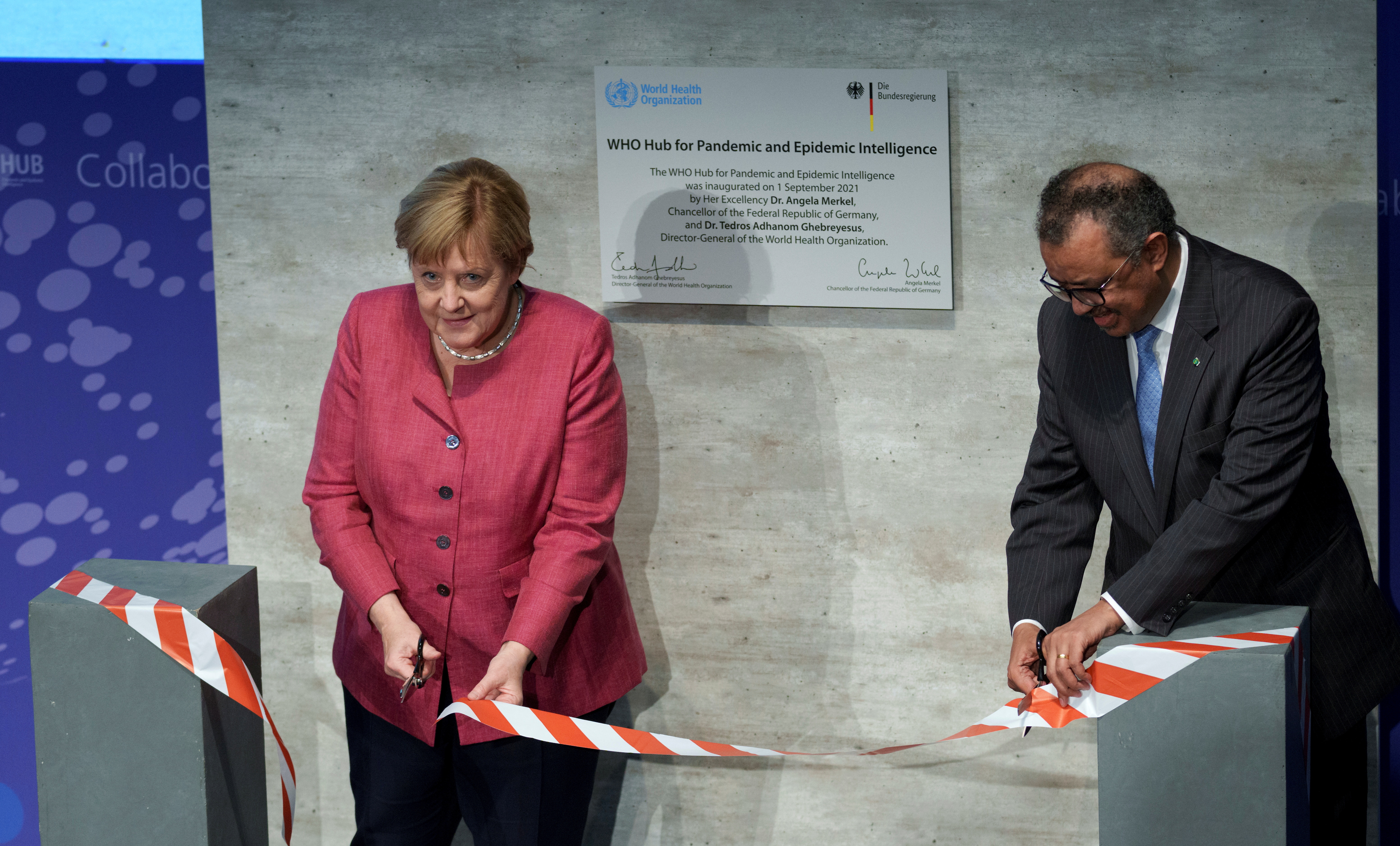 Director-General of the World Health Organization (WHO) and German Chancellor attend an inauguration ceremony in Berlin