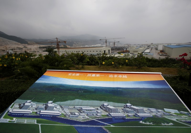 FILE PHOTO: An artist impression of Taishan Nuclear Power Plant is displayed on a viewing platform overlooking the construction site in Taishan, China