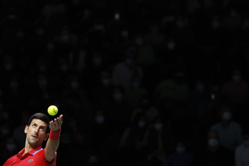 Tennis - Davis Cup Quarter-Final - Serbia v Kazakhstan - Madrid Arena, Madrid, Spain - December 1, 2021  Serbia's Novak Djokovic in action during his singles match against Kazakhstan's Alexander Bublik REUTERS/Susana Vera