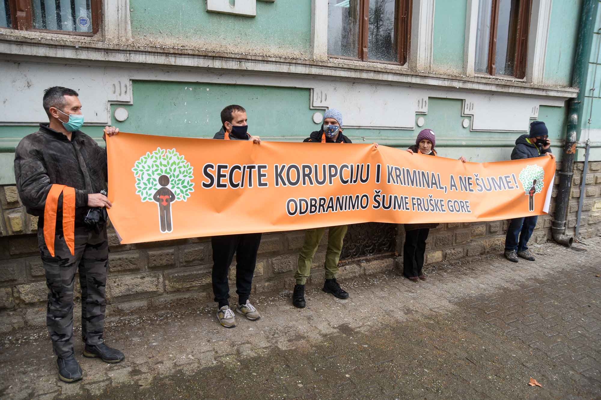 Becej14.02.2021 Protest protiv rukovodstva i nemarnog rukovodjenja nacionalnim parkom Fruska gora foto Nenad Lazic