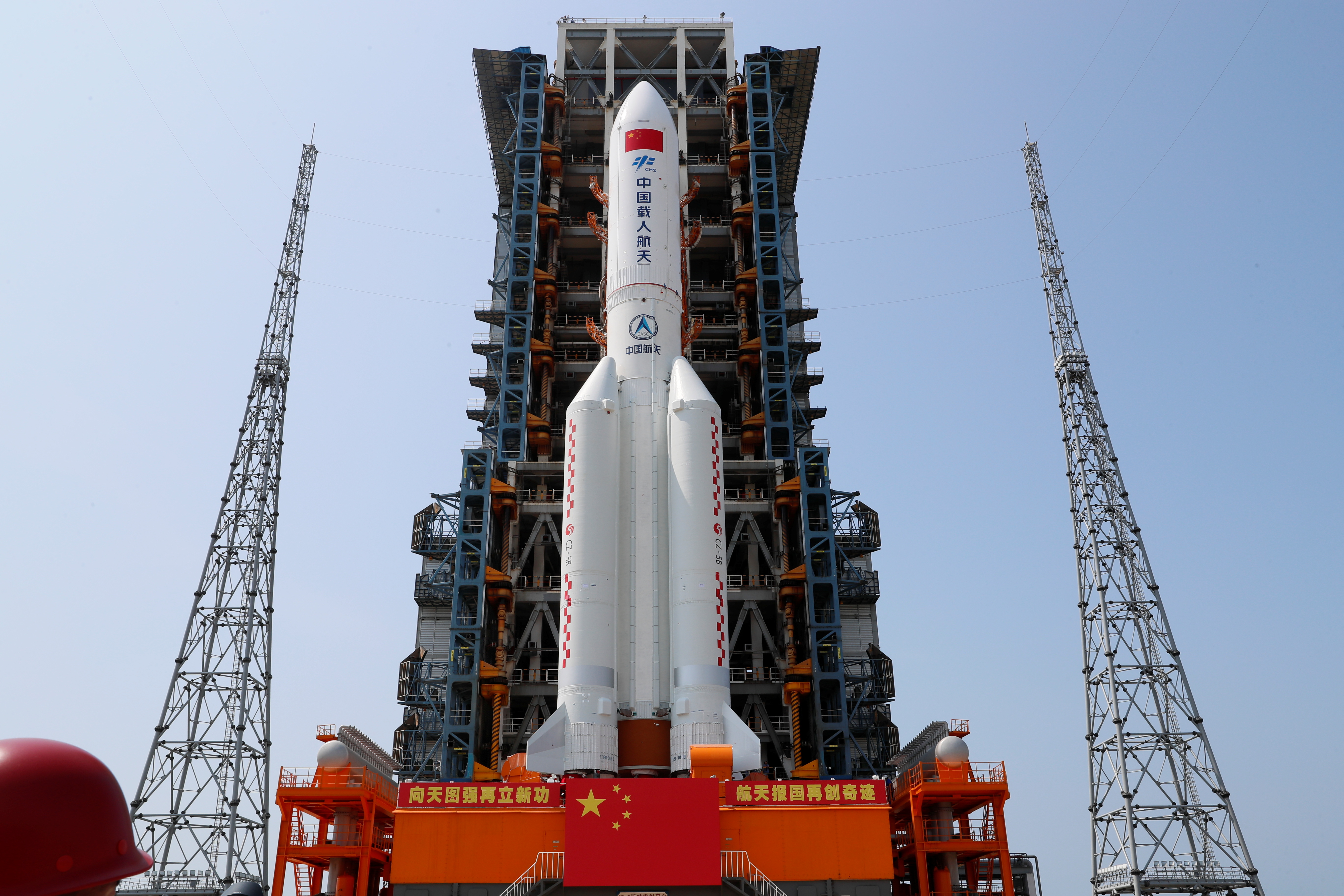 The Long March-5B Y2 rocket sits at the launch pad of Wenchang Space Launch Center