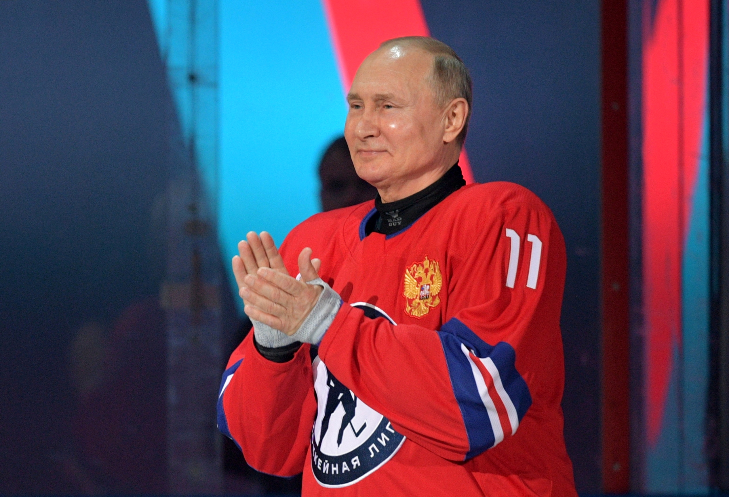 Russian President Vladimir Putin takes part in an ice hockey game of the Night Hockey League in Sochi, Russia May 10, 2021. Sputnik/Alexei Druzhinin/Kremlin via REUTERS ATTENTION EDITORS - THIS IMAGE WAS PROVIDED BY A THIRD PARTY.