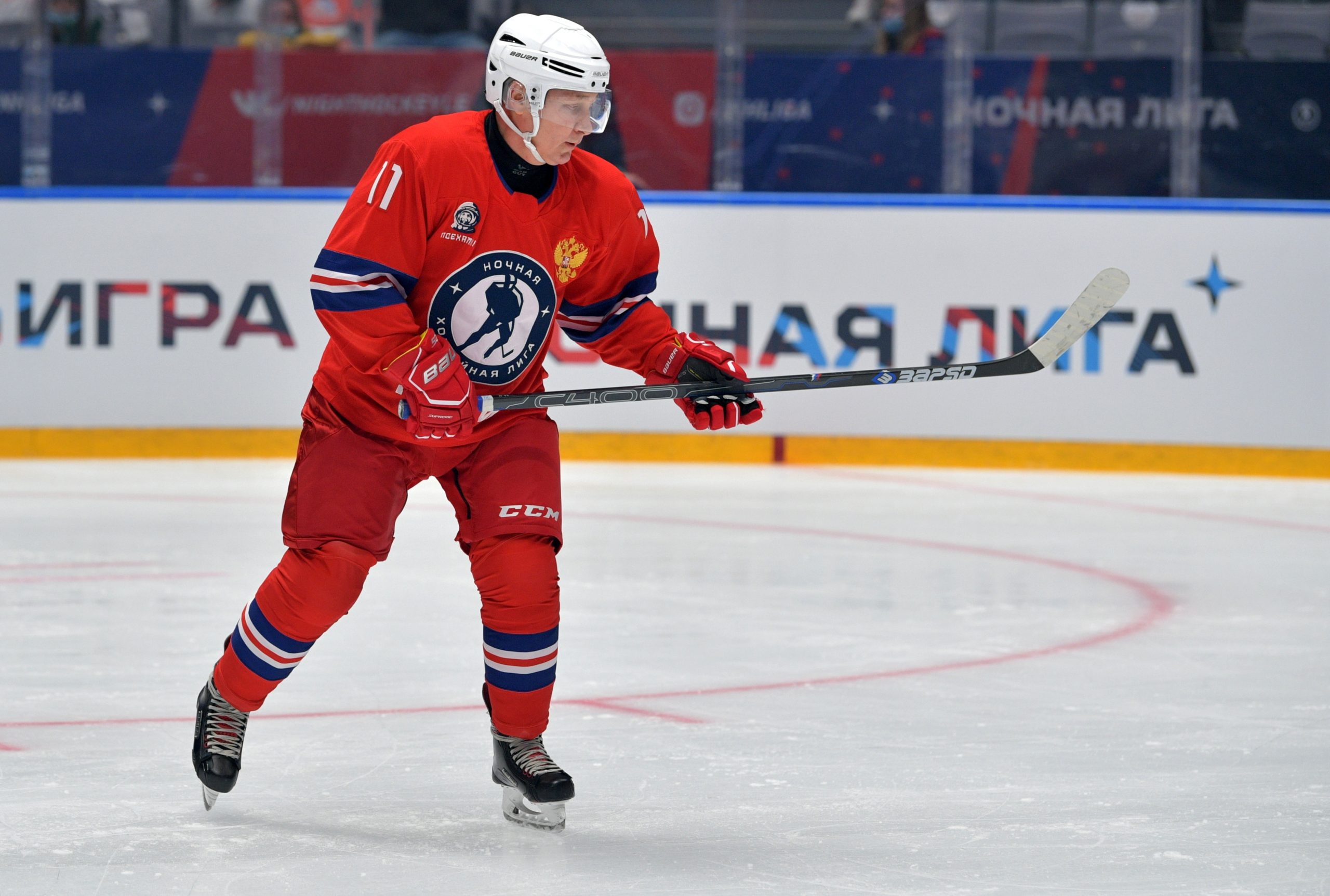 Russian President Vladimir Putin takes part in an ice hockey game of the Night Hockey League in Sochi, Russia May 10, 2021. Sputnik/Alexei Druzhinin/Kremlin via REUTERS ATTENTION EDITORS - THIS IMAGE WAS PROVIDED BY A THIRD PARTY.