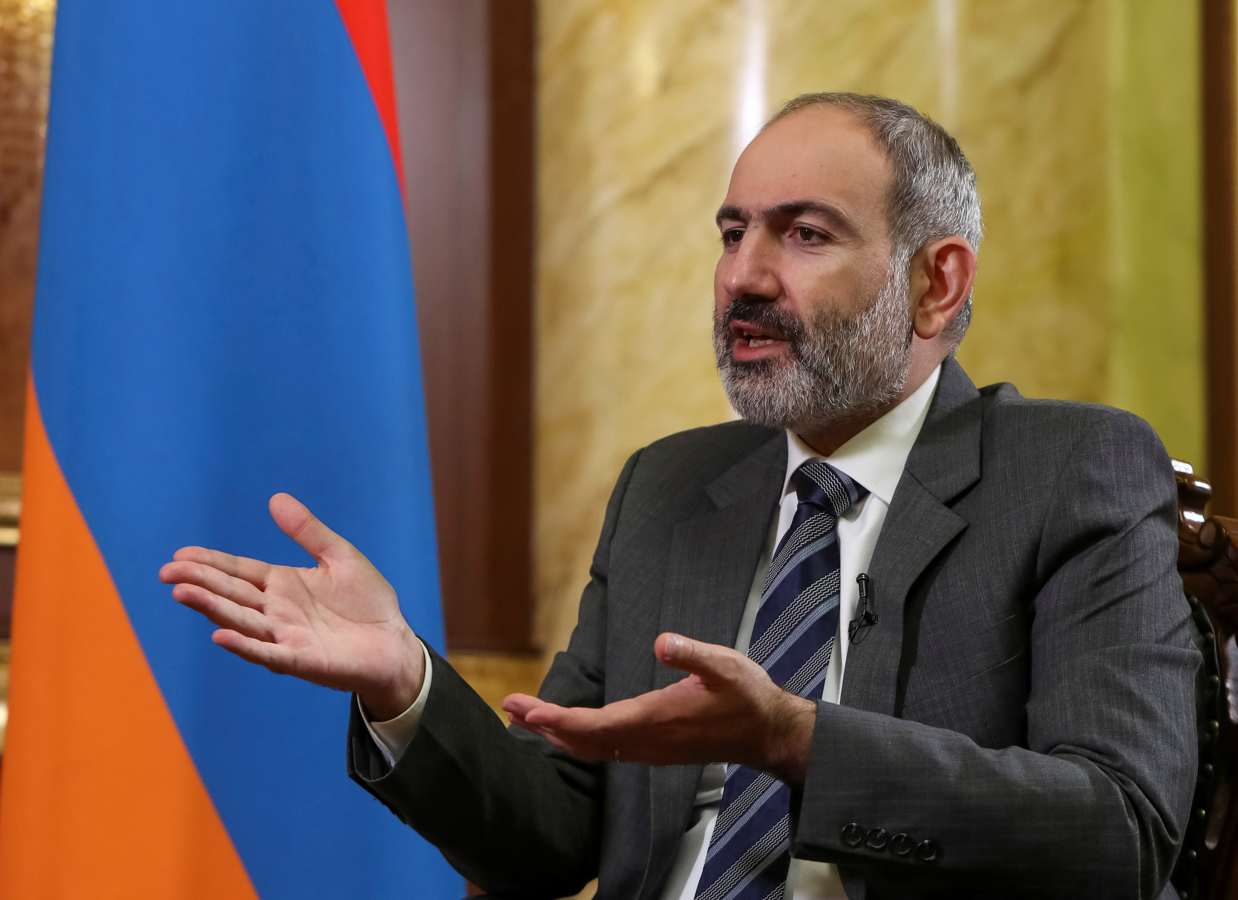 FILE PHOTO: Armenian Prime Minister Nikol Pashinyan is pictured during an interview with Reuters in Yerevan