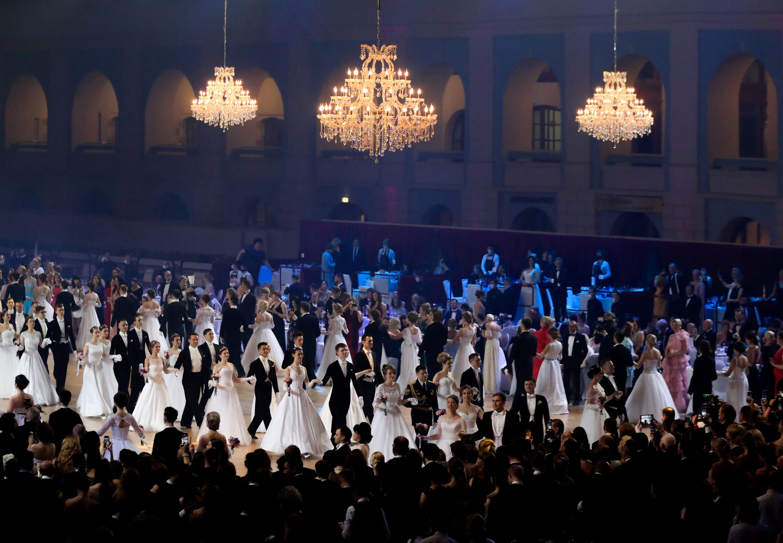 Participants dance during the 18th annual Viennese Ball charity event at Gostiny Dvor in Moscow, Russia May 29, 2021. Picture taken May 29, 2021. REUTERS/Evgenia Novozhenina