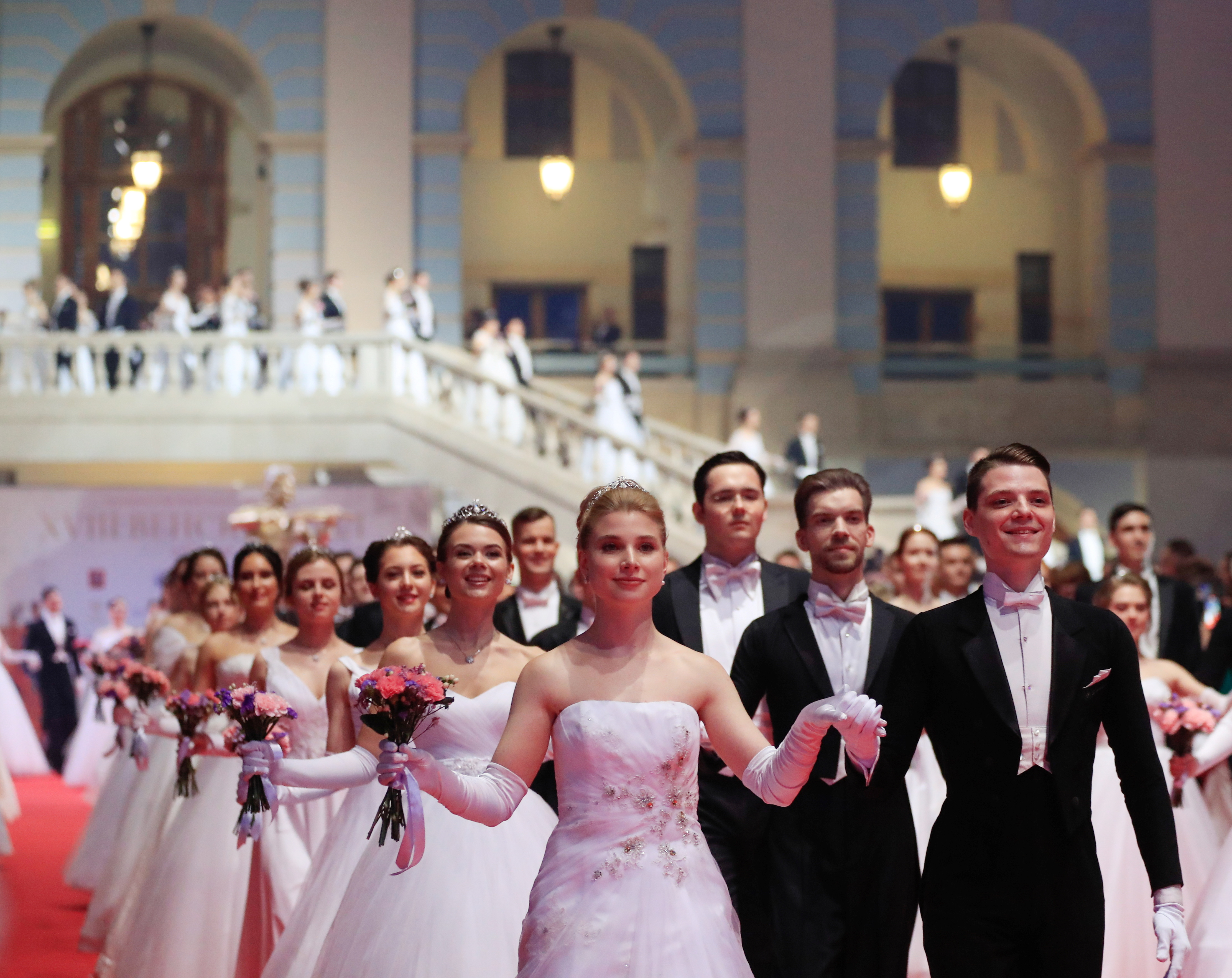 Participants dance during the 18th annual Viennese Ball charity event at Gostiny Dvor in Moscow, Russia May 29, 2021. Picture taken May 29, 2021. REUTERS/Evgenia Novozhenina