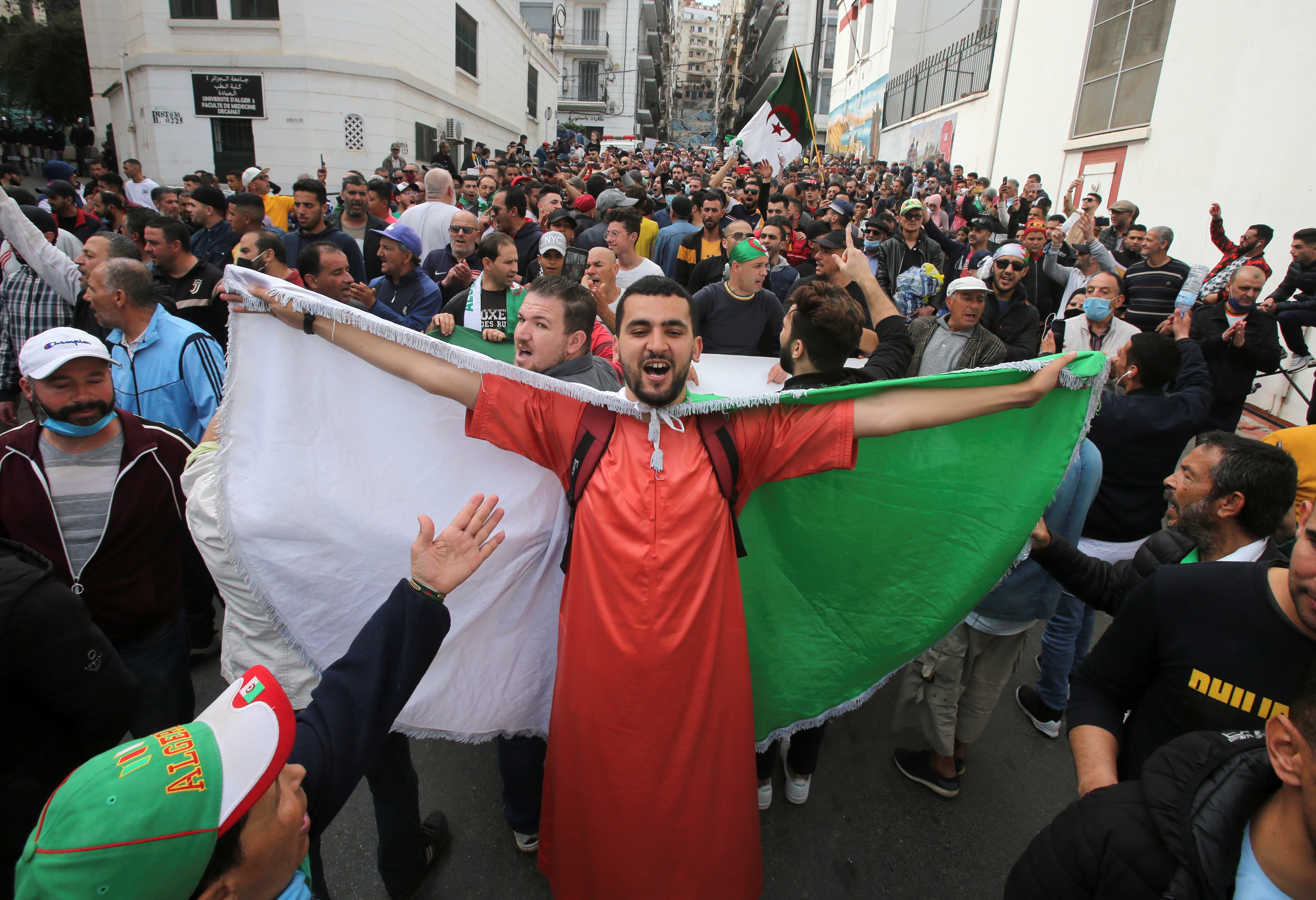 A demonstrator takes part in a protest demanding political change, in Algiers, Algeria April 2, 2021. REUTERS/Ramzi Boudina