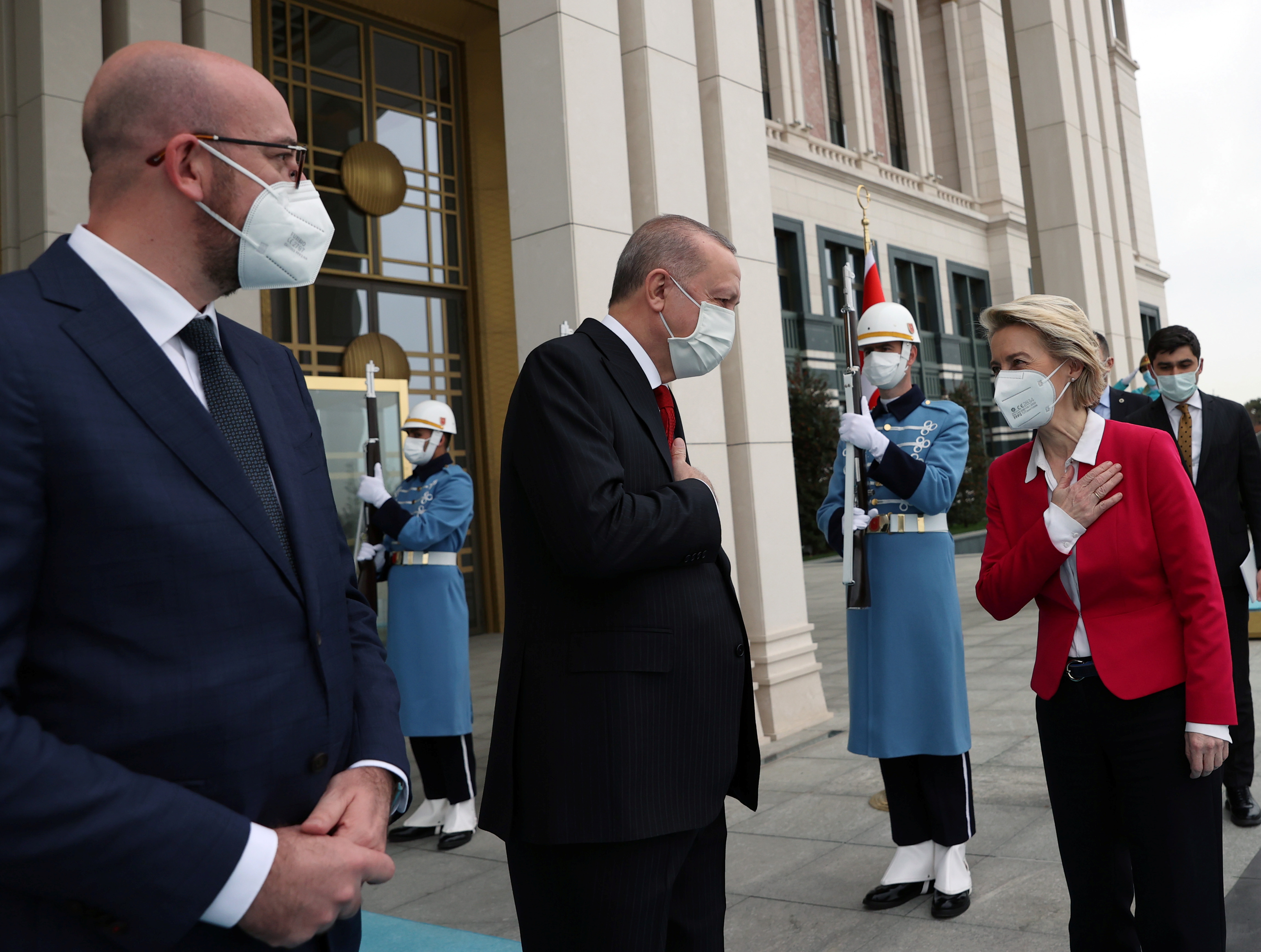 Turkish President Erdogan meets with European Council President Michel and European Commission President von der Leyen in Ankara