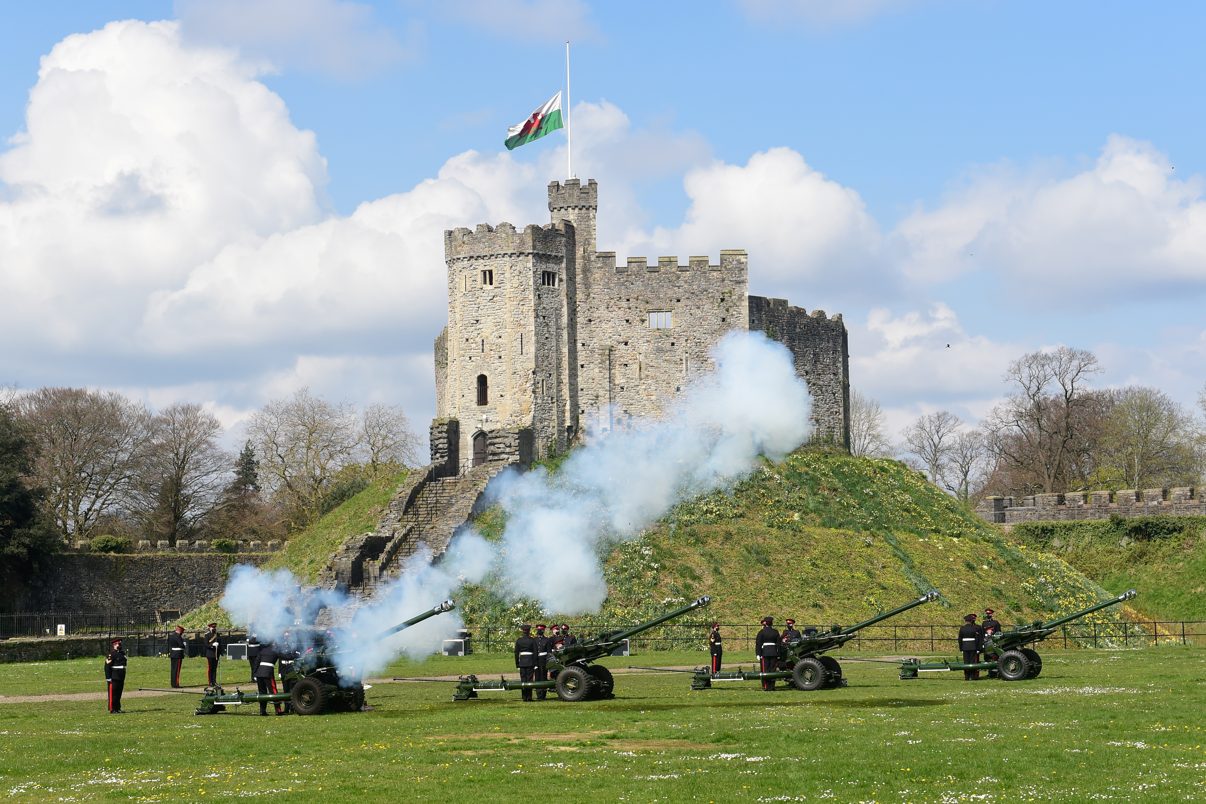 View of Cardiff Castle following Prince Philip's death, in Cardiff