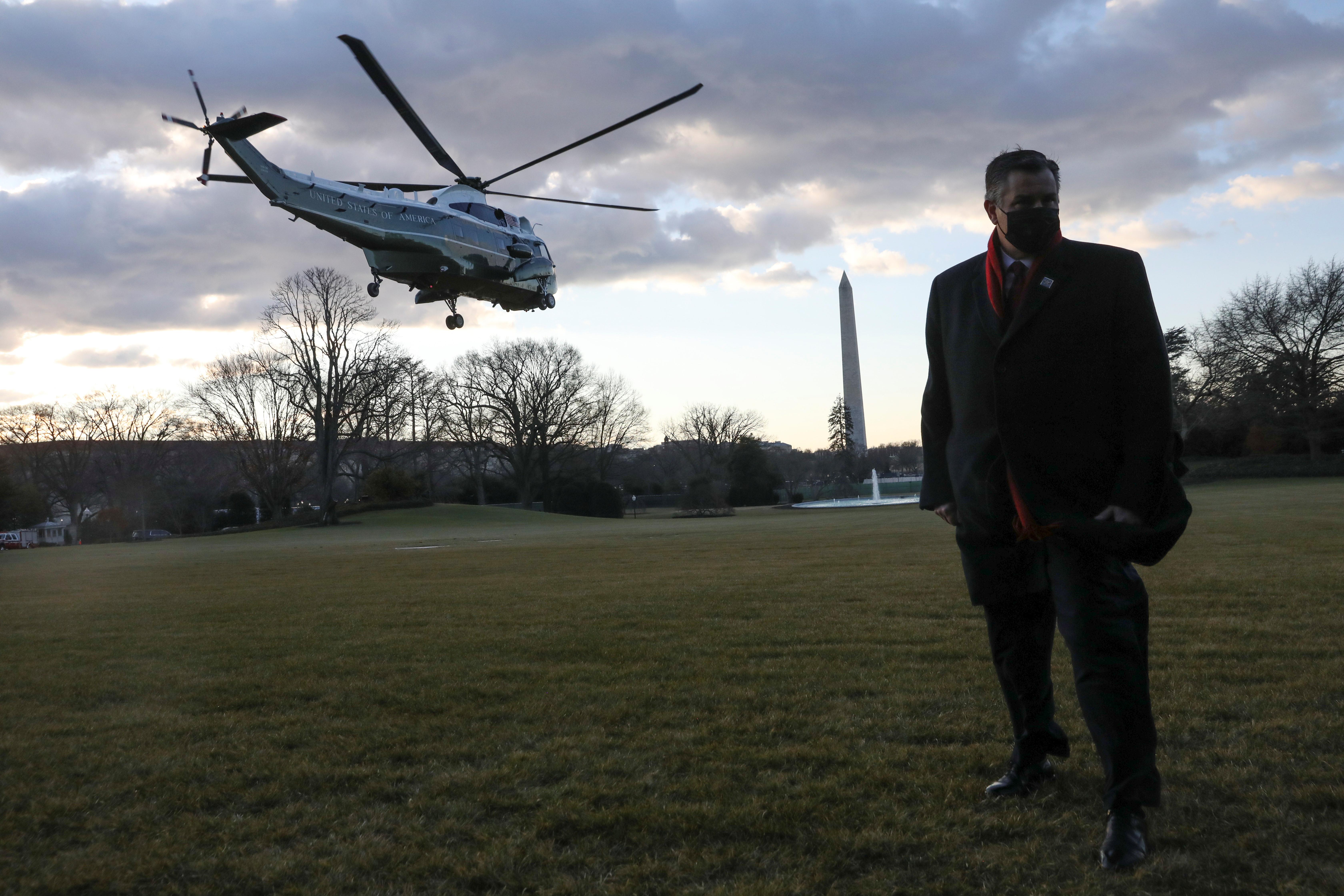 U.S. President Donald Trump and first lady Melania Trump depart the White House aboard Marine One ahead of the inauguration of president-elect Joe Biden, in Washington, U.S., January 20, 2021. REUTERS/Leah Millis