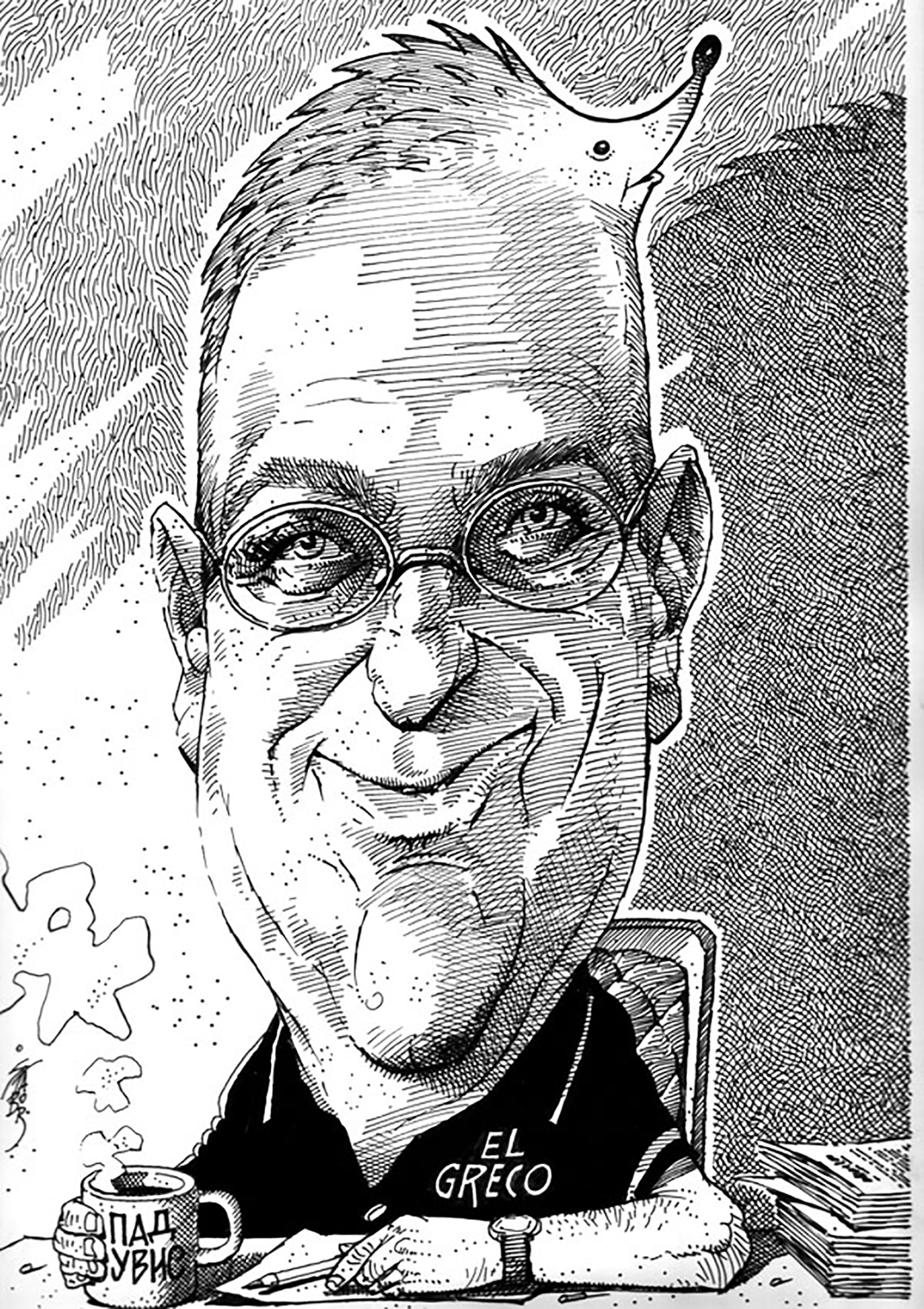 Radivoje Bojičić. Autor karikature je Vladimir Stanković