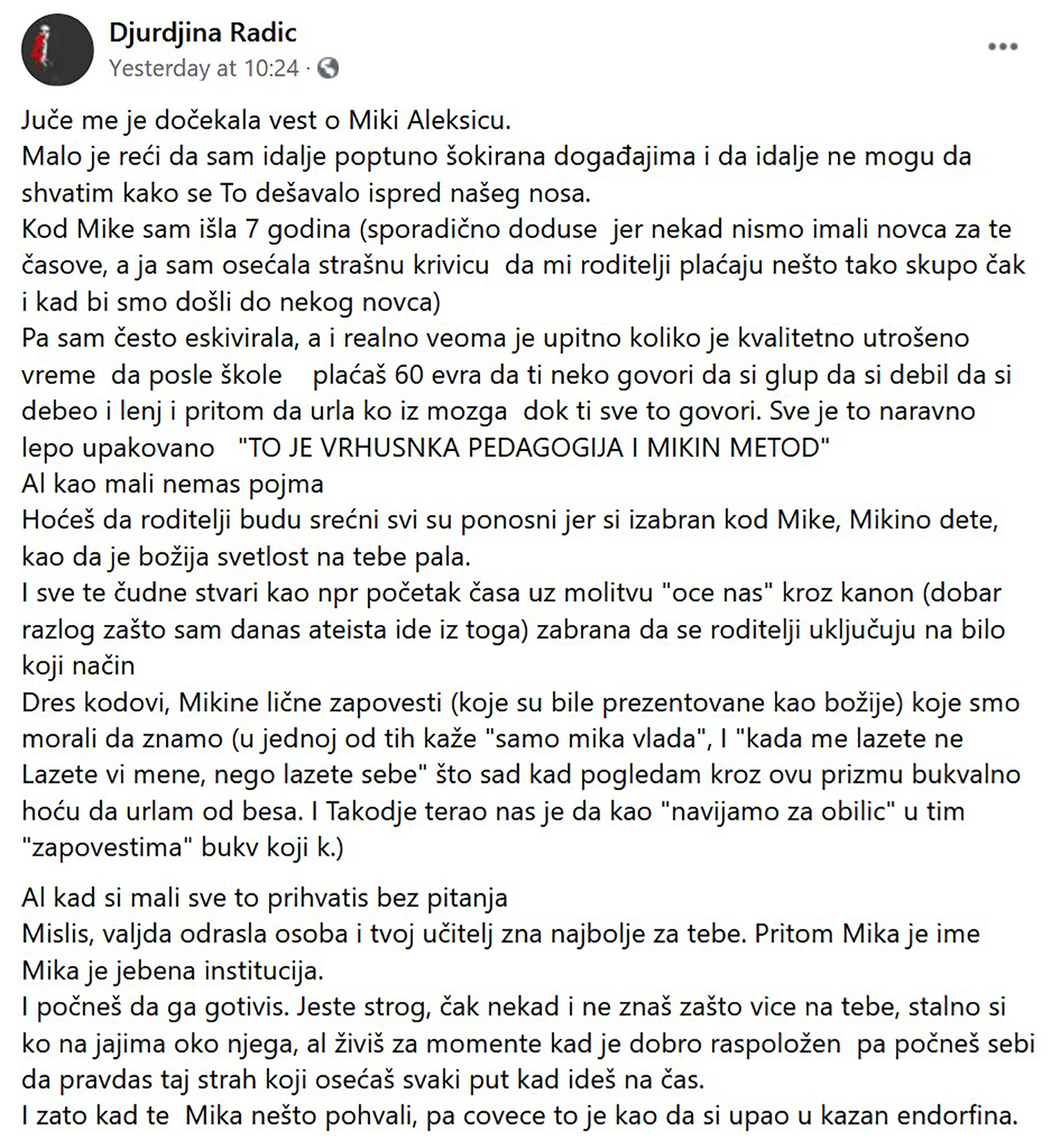 Đurđina Radić, Djurdjina Radić, status, Fejsbuk, Facebook, status Foto: Facebook/Djurdjina Radic