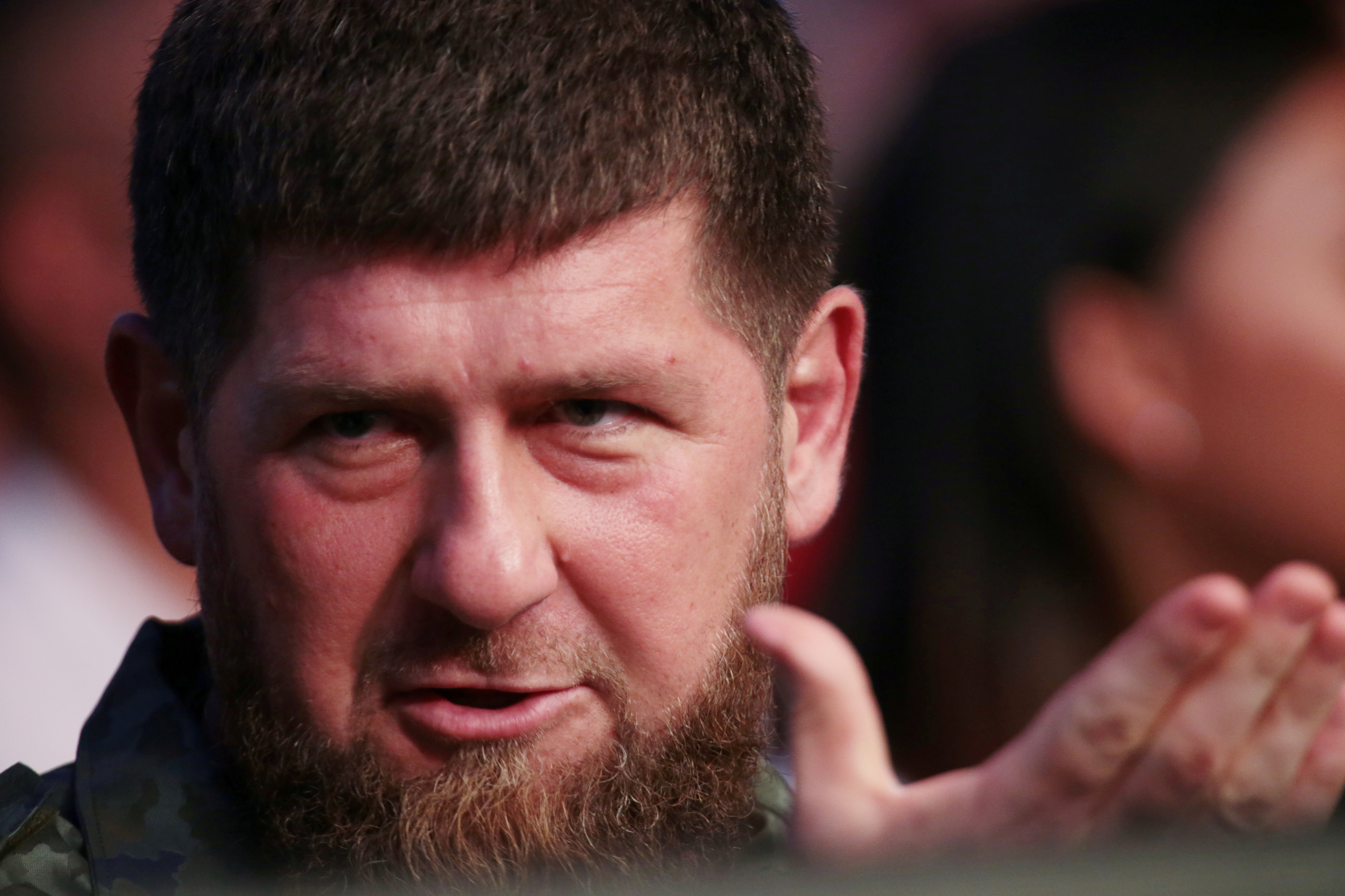 FILE PHOTO: MMA - UFC 242 - Khabib Nurmagomedov &amp; Dustin Poirier - Yas Island, Abu Dhabi, United Arab Emirates - September 7, 2019  Head of the Chechen Republic Ramzan Kadyrov gestures while in attendance  REUTERS/Christopher Pike/File Photo