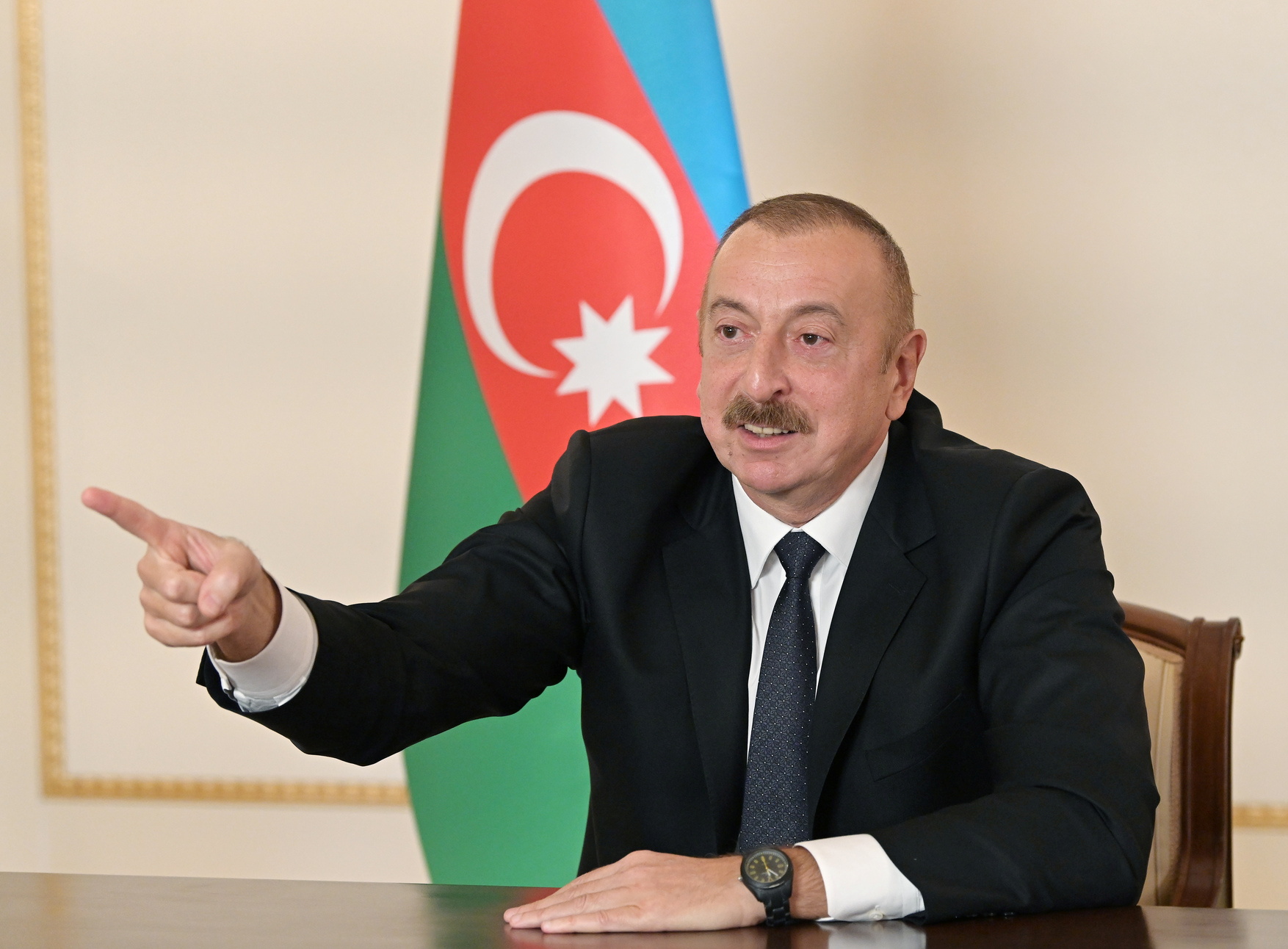 Azerbaijan's President Ilham Aliyev speaks during an address to the nation in Baku