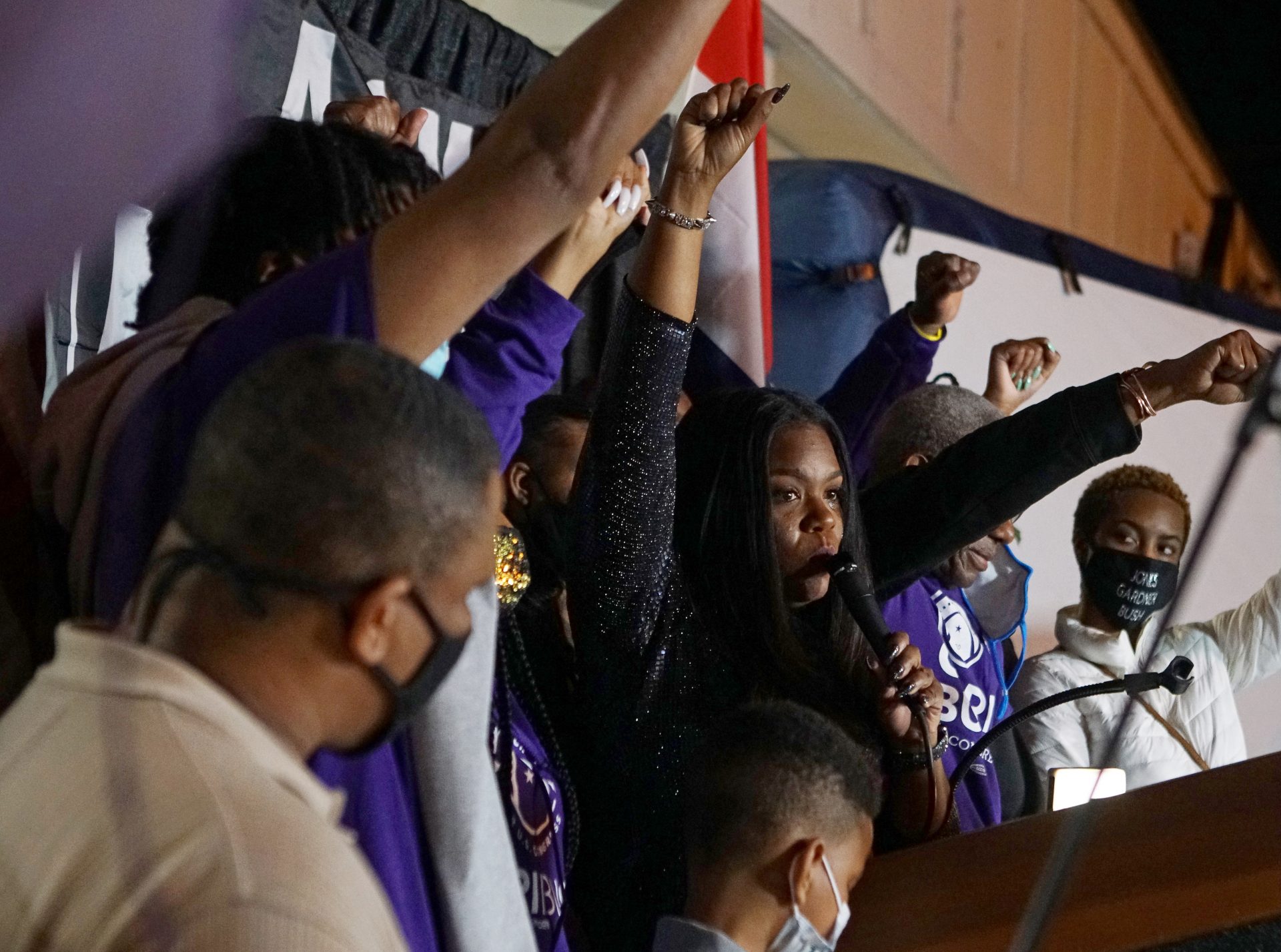 U.S. House of Representatives candidate Cori Bush speaks on Election Day at her headquarters in St. Louis,  Missouri, U.S., November 3, 2020. REUTERS/Lawrence Bryant