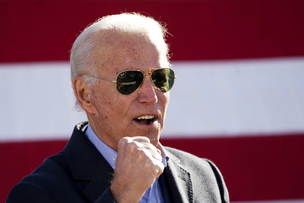 FILE PHOTO: Democratic U.S. presidential nominee and former Vice President Joe Biden speaks during a campaign event in Monaca, Pennsylvania, U.S., November 2, 2020. REUTERS/Kevin Lamarque/File Photo
