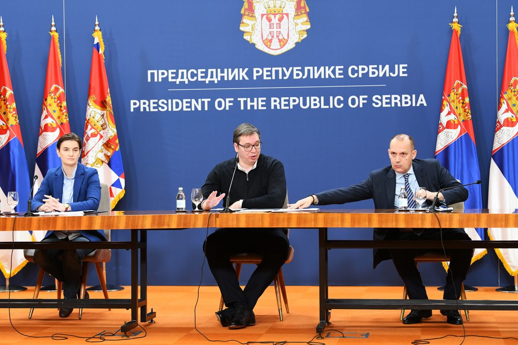 Beograd 19.03.2020. Ana Brnabić, Aleksandar Vučić, Zlatibor Lončar, obraćanje Aleksandra Vučića, konferencija za novinare, palat Srbija, koronavirus, vanredno stanje Foto: Vesna Lalić/Nova.rs