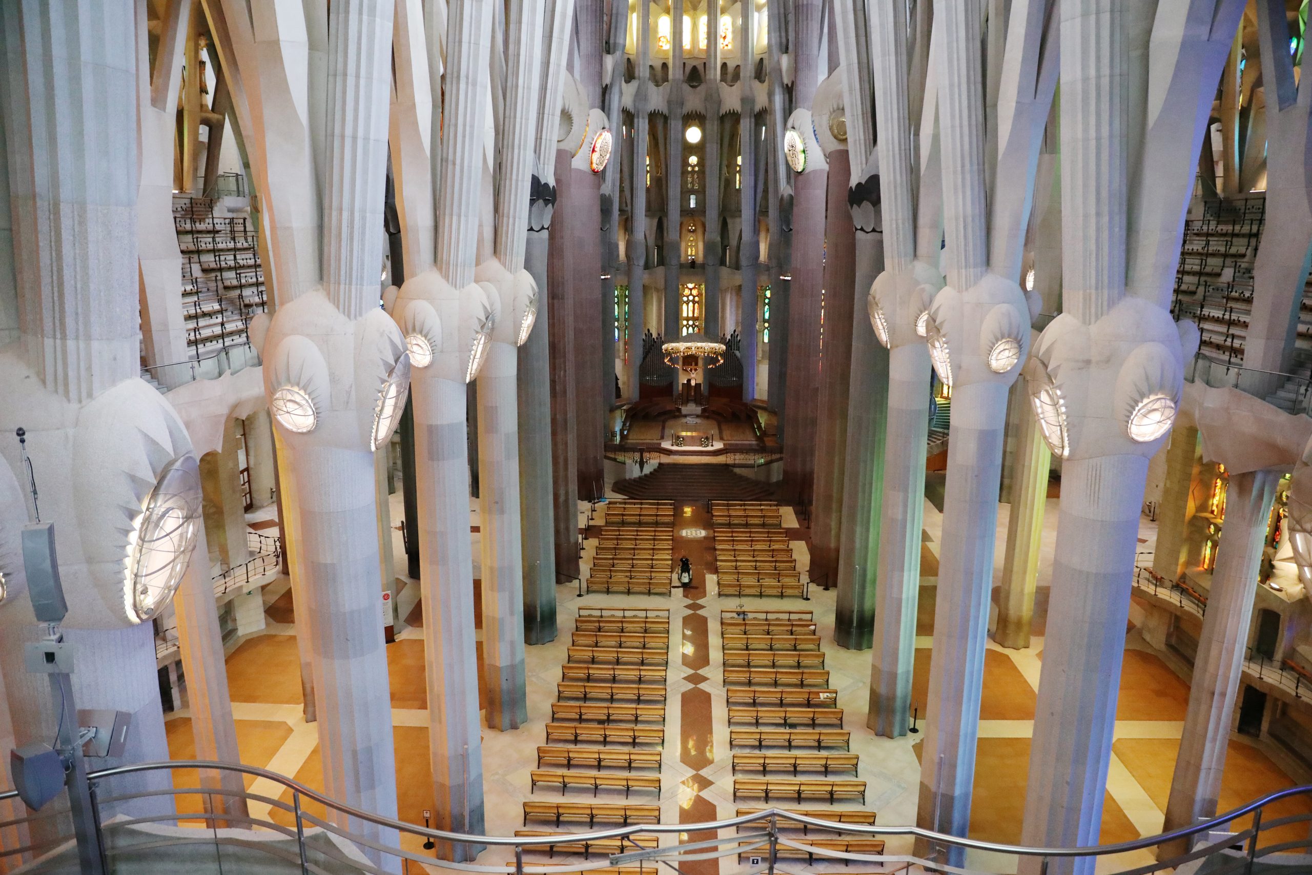 A man uses a machine as he cleans the Sagrada Familia basilica a day ahead of its reopening, after being closed for over three months due to the coronavirus disease (COVID-19) outbreak, in Barcelona, Spain July 3, 2020. REUTERS/Nacho Doce