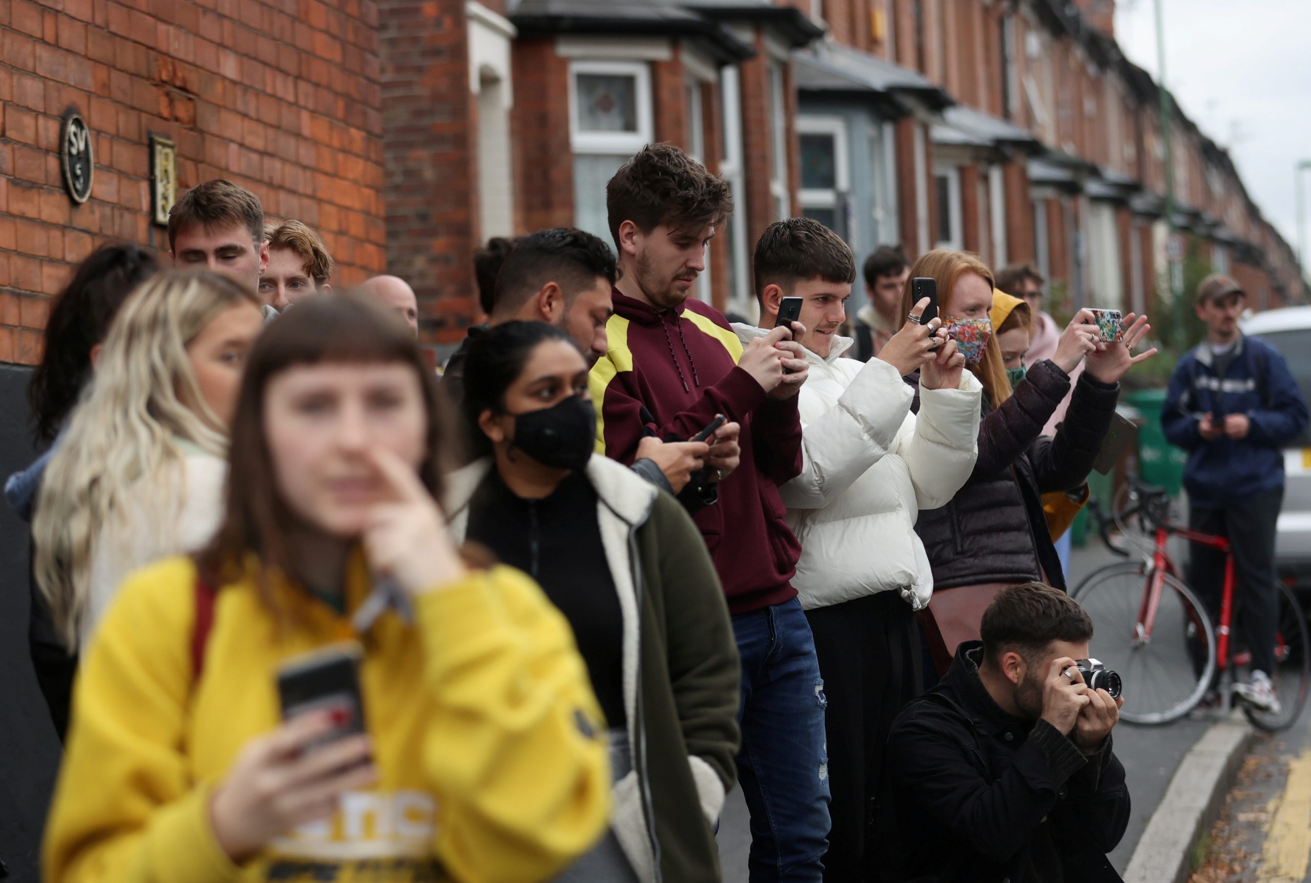 People view a new Banksy artwork in Rothesay Avenue, amid the outbreak of the coronavirus disease (COVID-19), in Nottingham, Britain October 17, 2020. REUTERS/Carl Recine