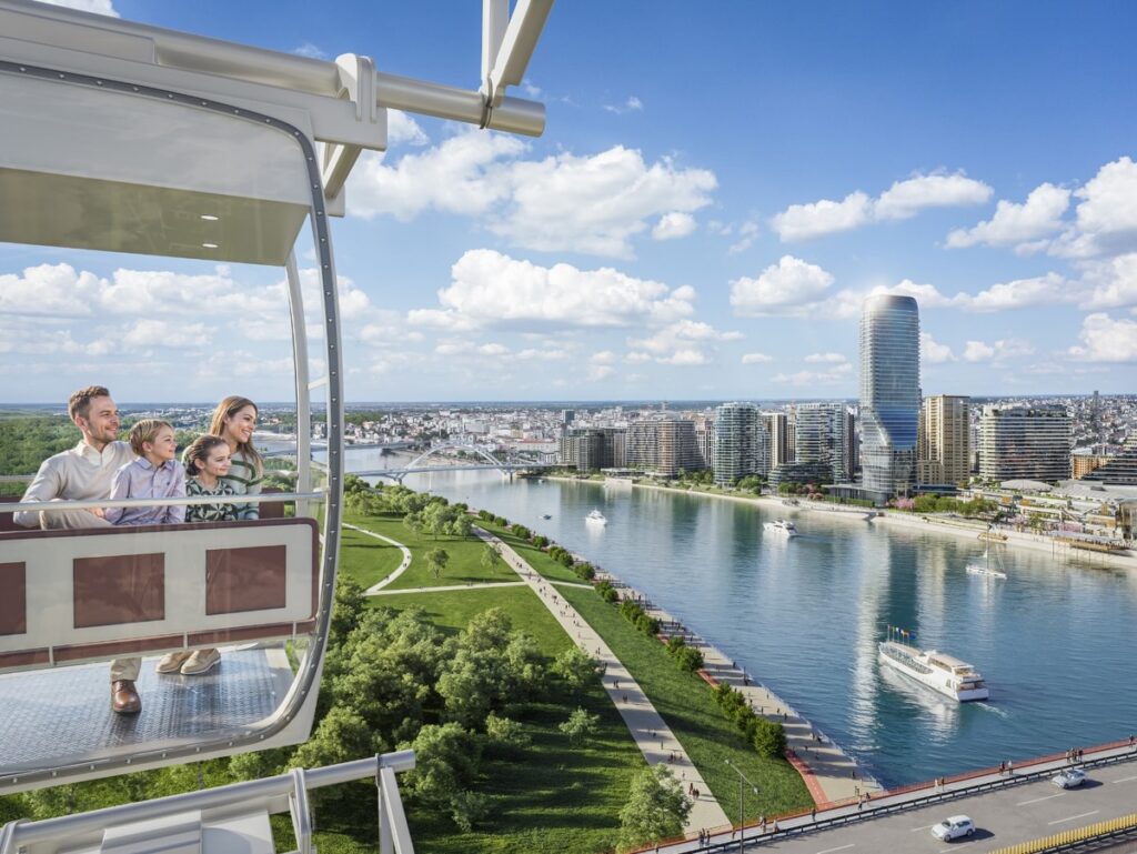 render Panoramski točak i obala Save i Dunava
