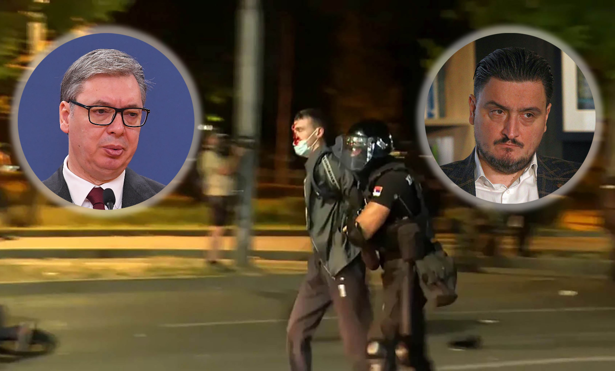 policija koja bije, vučić u krugu i jovan rajić advokat kombo