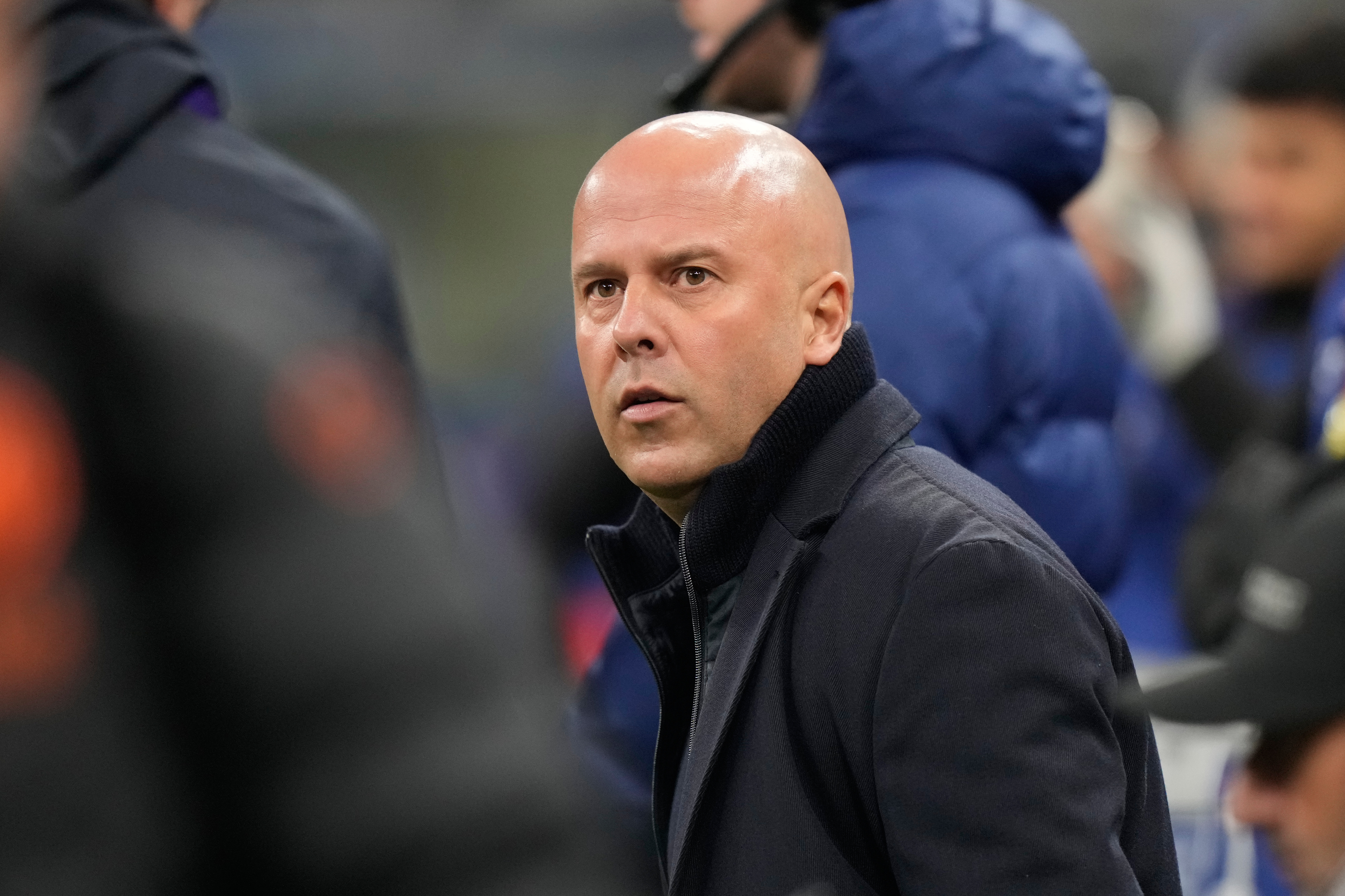 Liverpool's manager Arne Slot before a Champions League, league phase, soccer match between Inter Milan and Liverpool in Milan, Italy, Tuesday, Dec.9, 2025. (AP Photo/Luca Bruno)