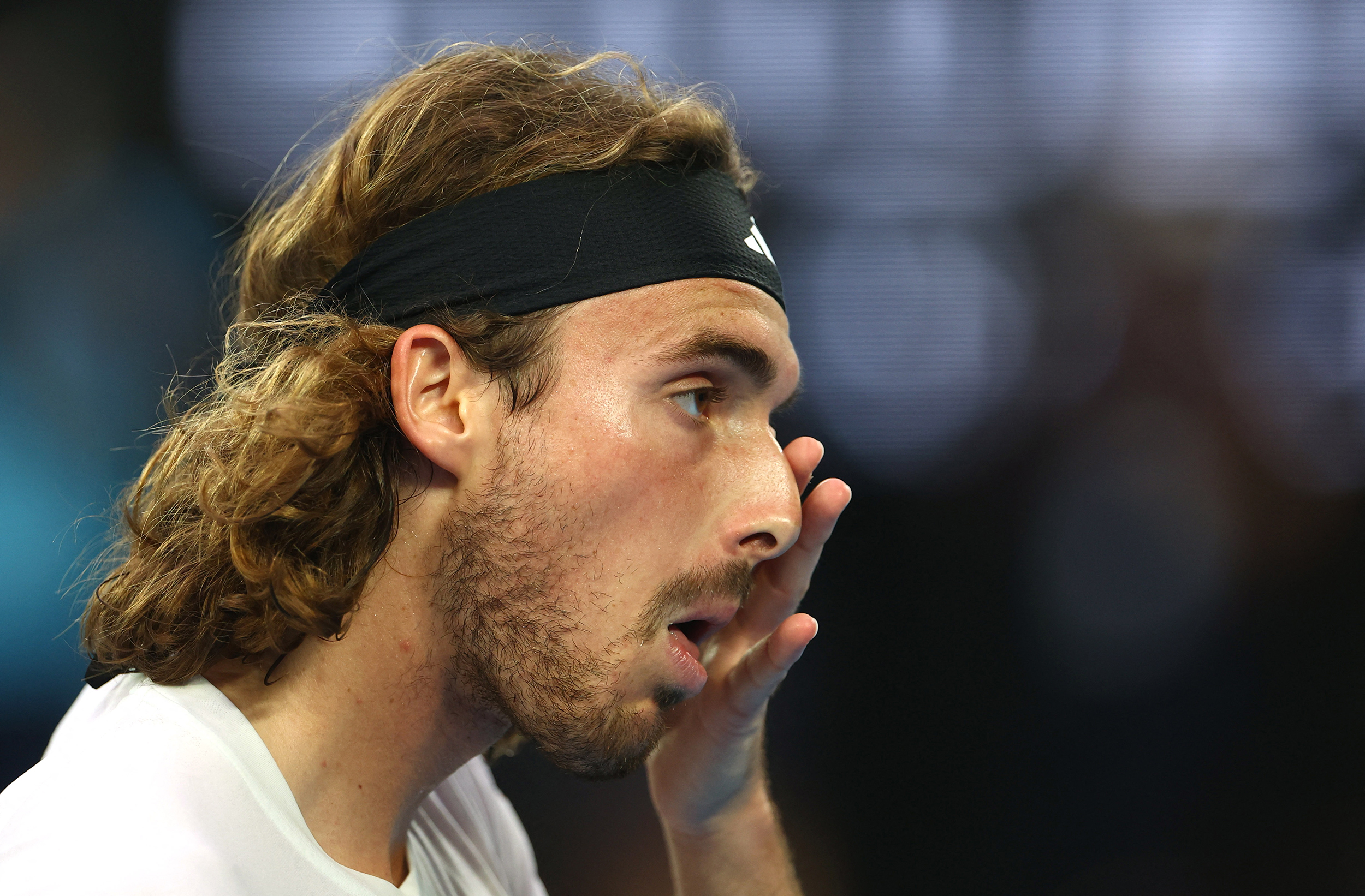 Tennis - Australian Open - Men's Singles Final - Melbourne Park, Melbourne, Australia - January 29, 2023
Greece's Stefanos Tsitsipas reacts during his final match against Serbia's Novak Djokovic REUTERS/Hannah Mckay