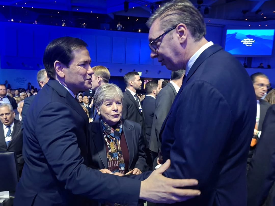 Predsednik Republike Srbije Aleksandar Vučić susreo se u Davosu sa državnim sekretarom Sjedinjenih Američkih Država Markom Rubiom.