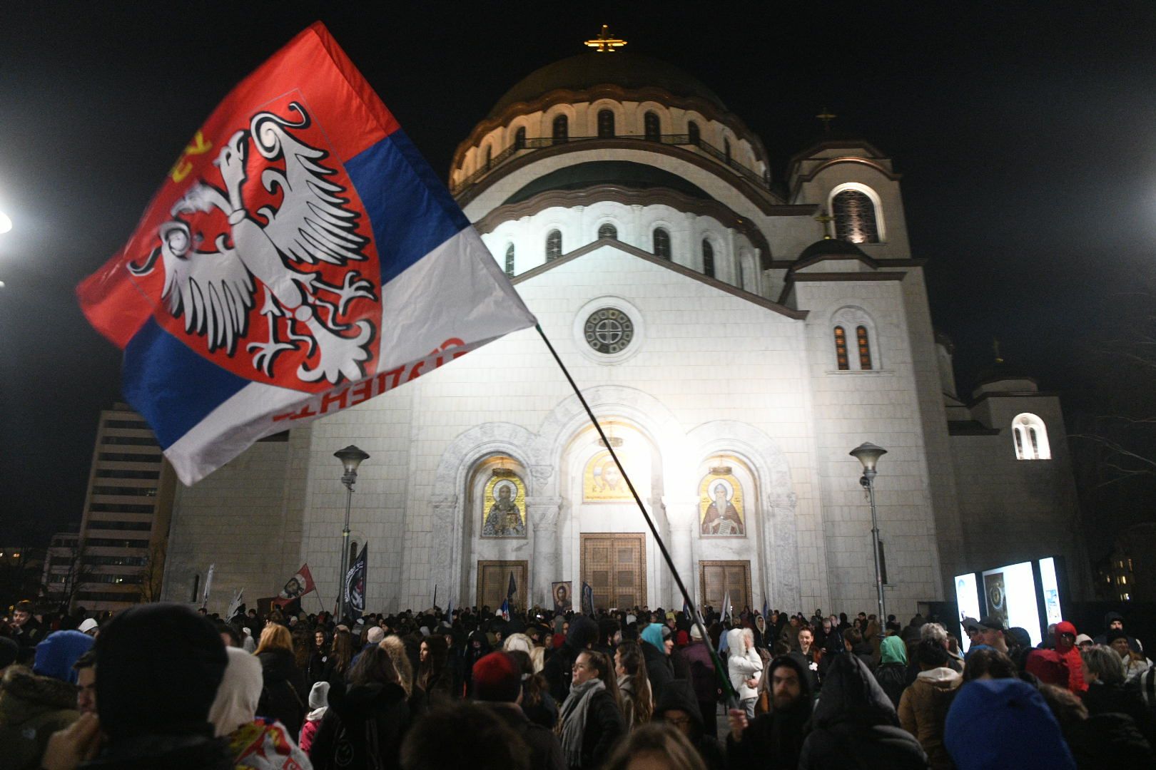 Beograd 27.01.2026. Studentski protest Znanje je moć na Savindan, školska slava, studenti, protest, Svetosavski plato, plasto ispred Hrama Svetg Save, Hram Svetog Save Foto: Filip Krainčanić/Nova.rs
