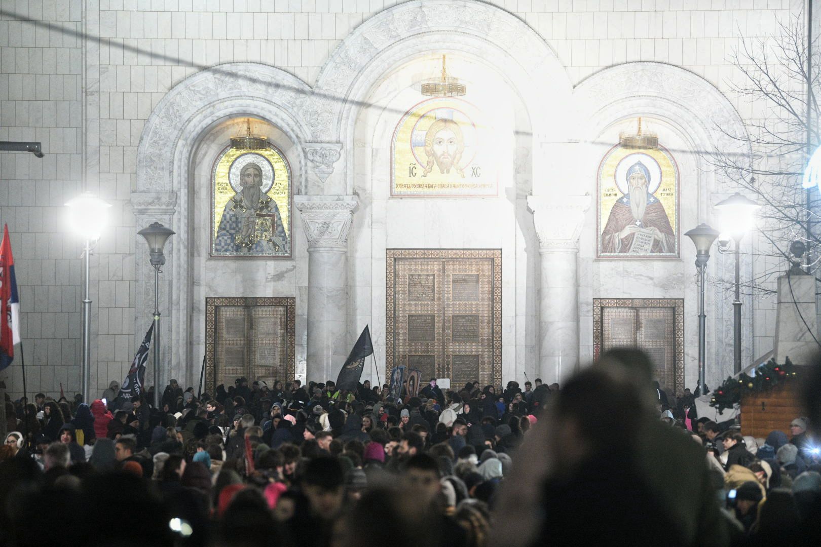 Beograd 27.01.2026. Studentski protest Znanje je moć na Savindan, školska slava, studenti, protest, Svetosavski plato, plasto ispred Hrama Svetg Save, Hram Svetog Save Foto: Filip Krainčanić/Nova.rs