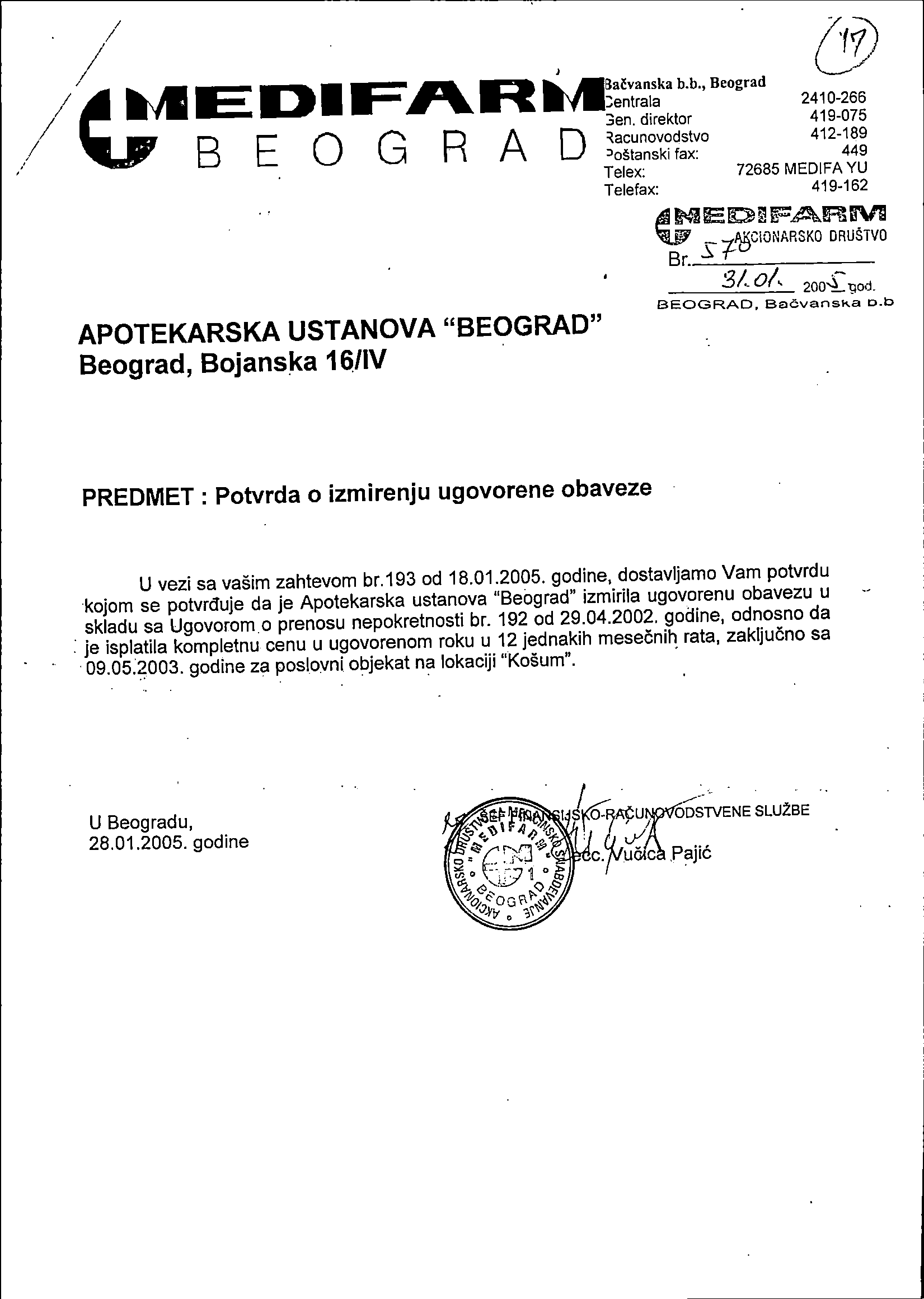 Apoteke Beograd dokumenta, PRILOG 17- medifarm potvrda o izmirenju ugovorne obaveze copy.png