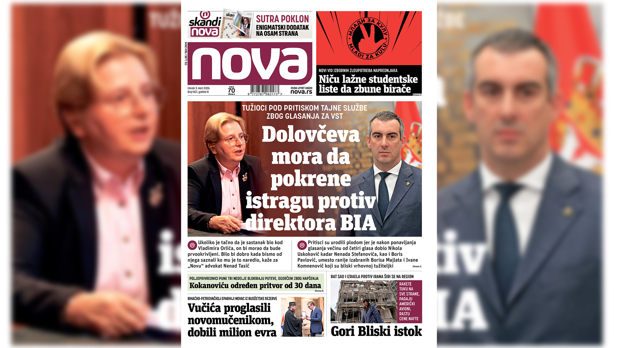 naslovna strana dnevnih novina Nova za ponedeljak 03. mart 2025. godine NOVINE.jpg