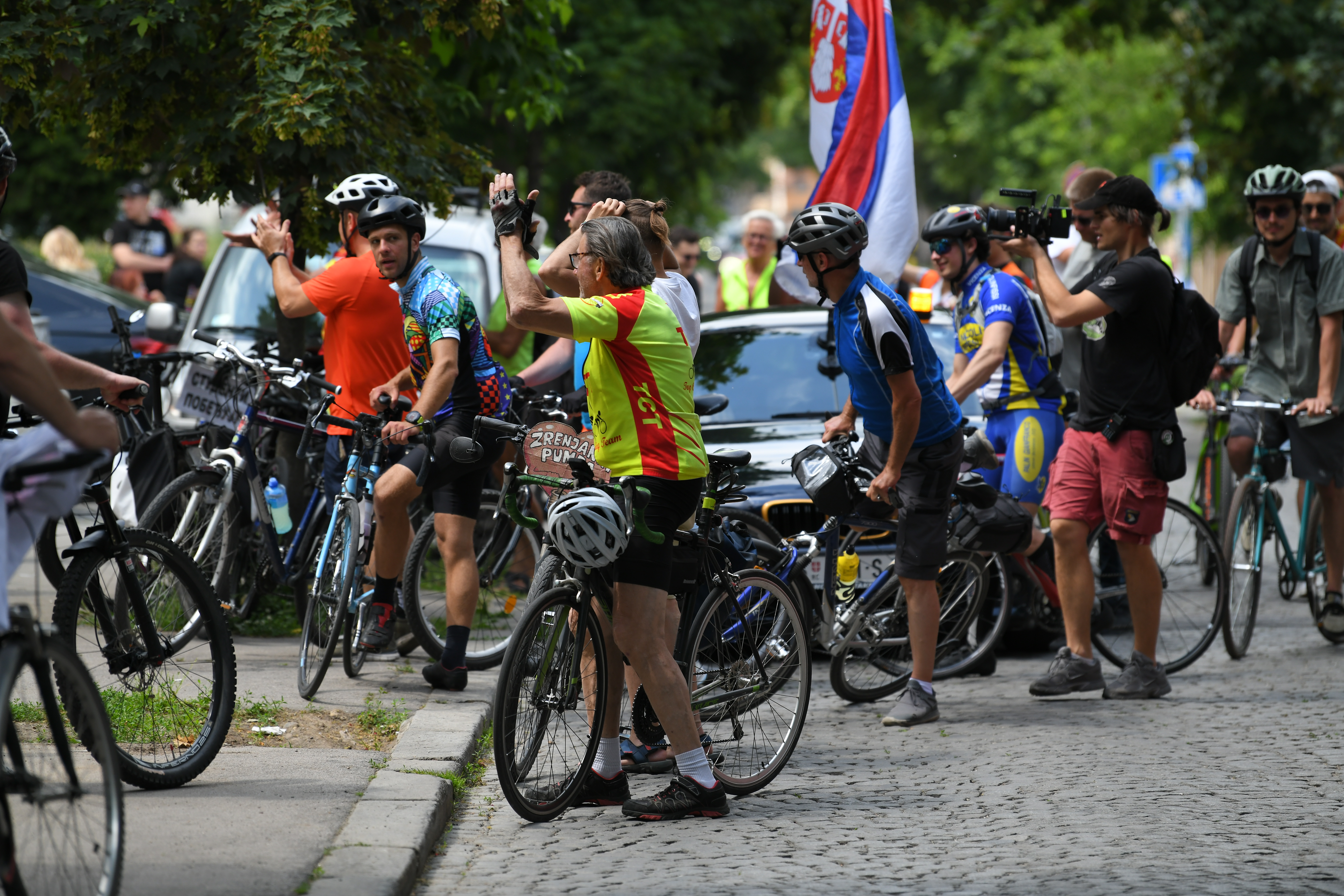 Beograd 23. maj 2026. Protest Ti i ja, Slavija, jer studenti pobeđuju, okupljanje ispred poljoprivrednog fakulta u Zemunu biciklisti iz Zrenjanina stigli u Beograd Foto Marko Ljutica