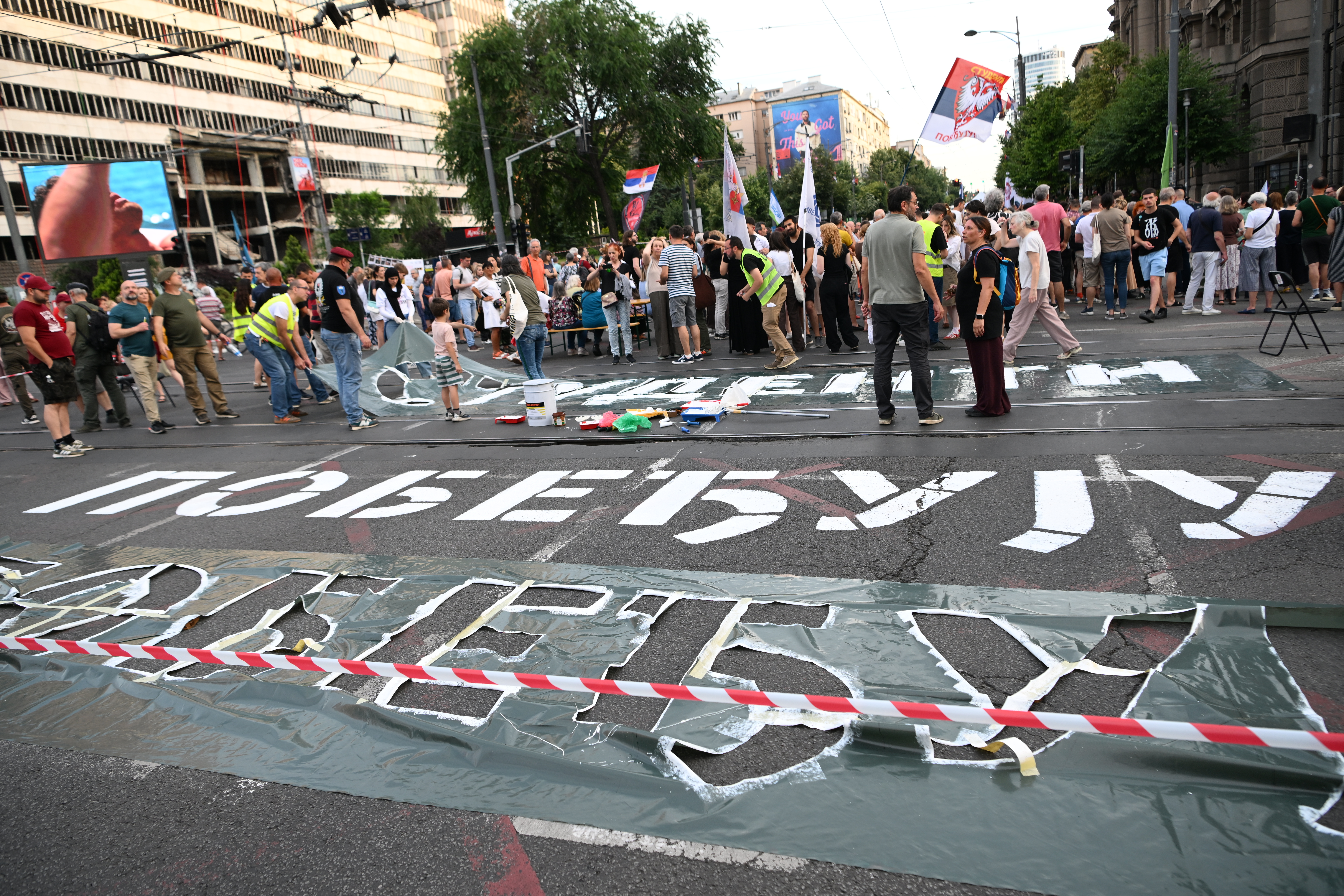 Beograd 09.06.2026. Rasksnica Kneza Miloša i Nemanjine, Pobunjeni univerzitet godišnjica blokade raskrsnice Foto: Marko Ljutica