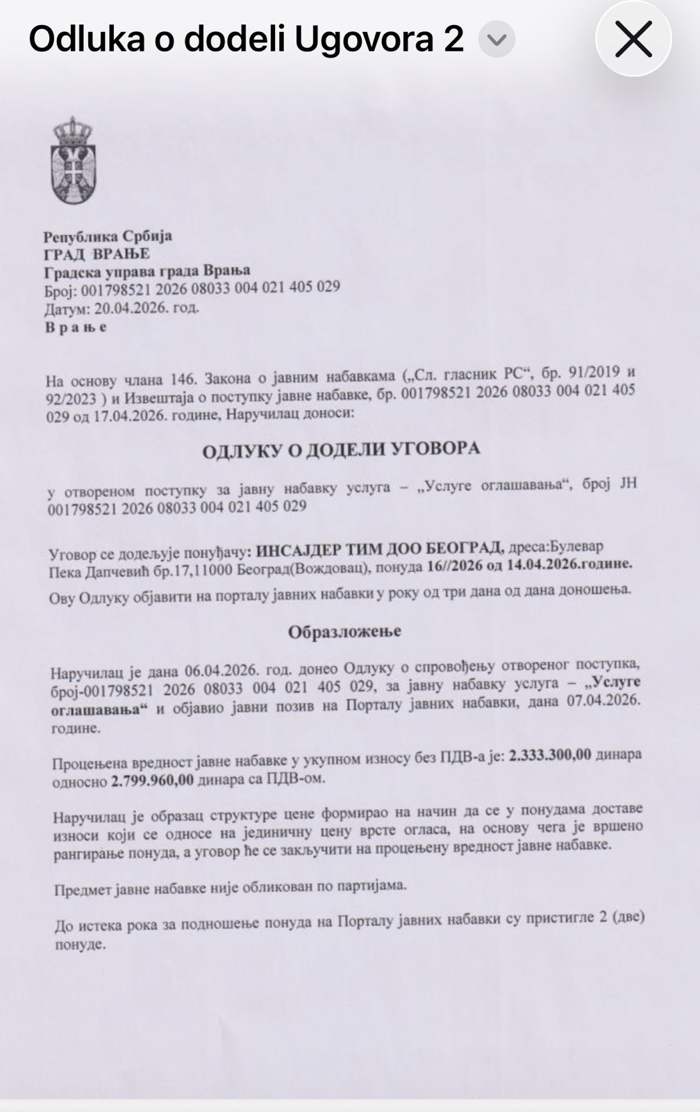 odluka o dodeli ugovora insajder tim doo foto Jelena Milošević SSP (2).jpeg