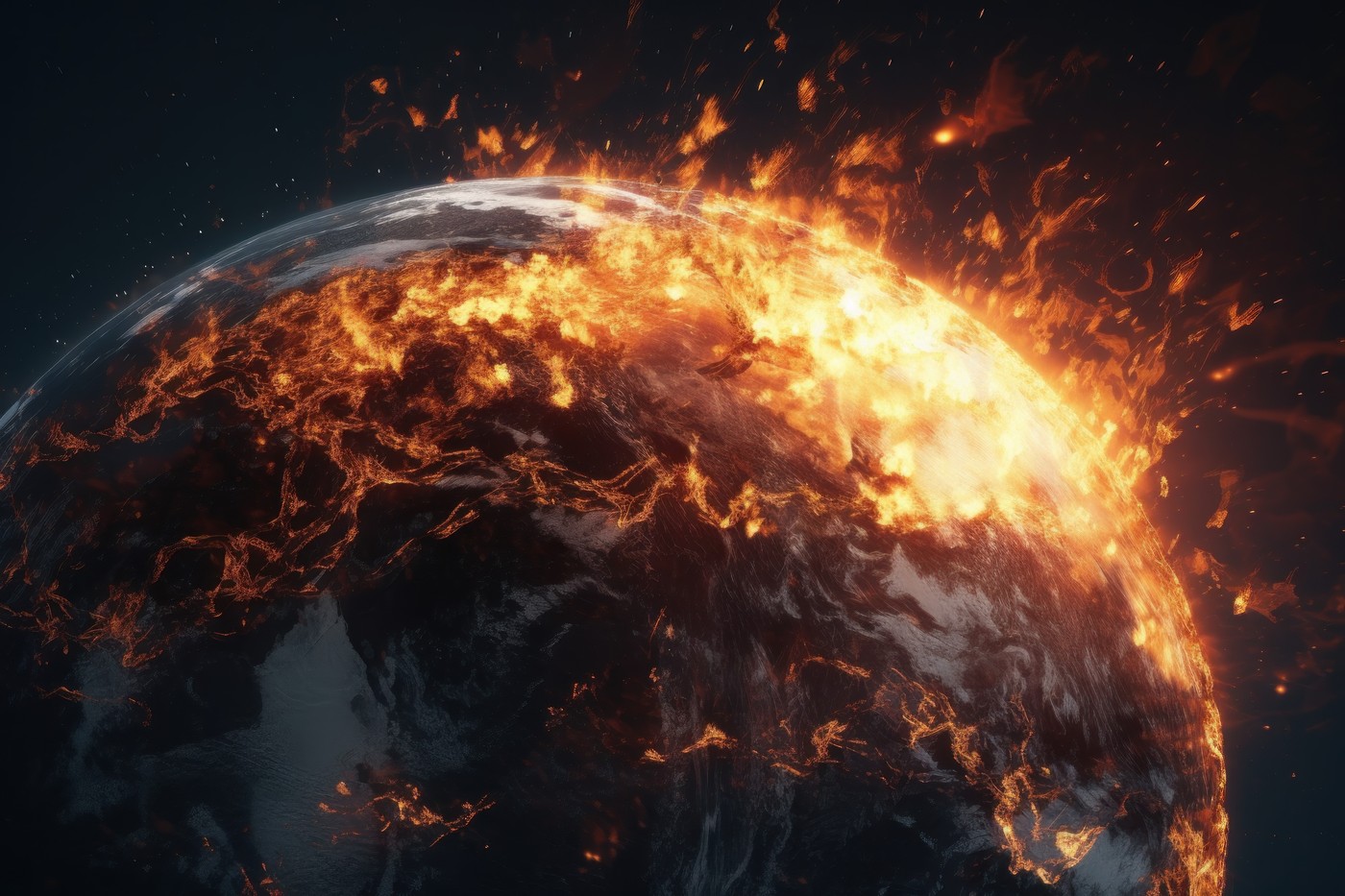 Earth on fire space. Flame nature fiction. Generate Ai,Image: 832283831, License: Royalty-free, Restrictions: , Model Release: no, Credit line: Ivan Ryabokon / Panthermedia / Profimedia