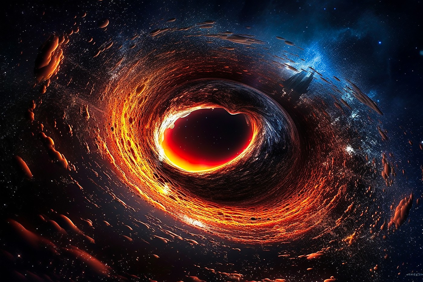 Graphical representation of a massive black hole in a distant ga