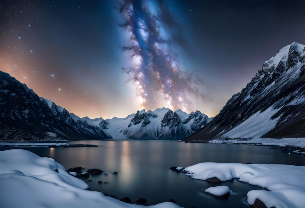Bright Milky Way over snow covered,Image: 844133486, License: Royalty-free, Restrictions: , Model Release: no, Credit line: Hassan Rehman / Panthermedia / Profimedia