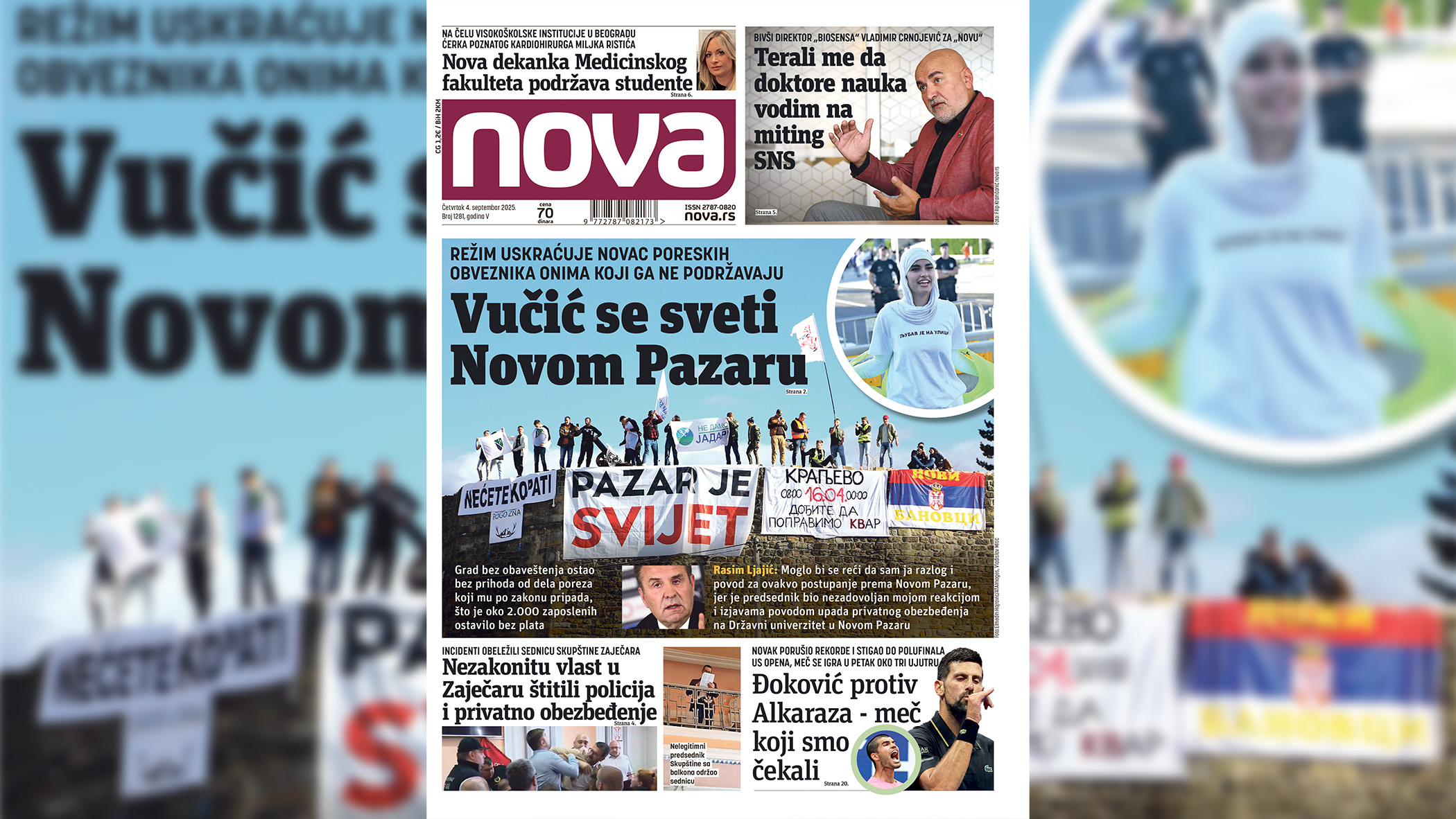 Naslovna strana dnevnih novina Nova za četvrtak 04. septembar 2025. godine