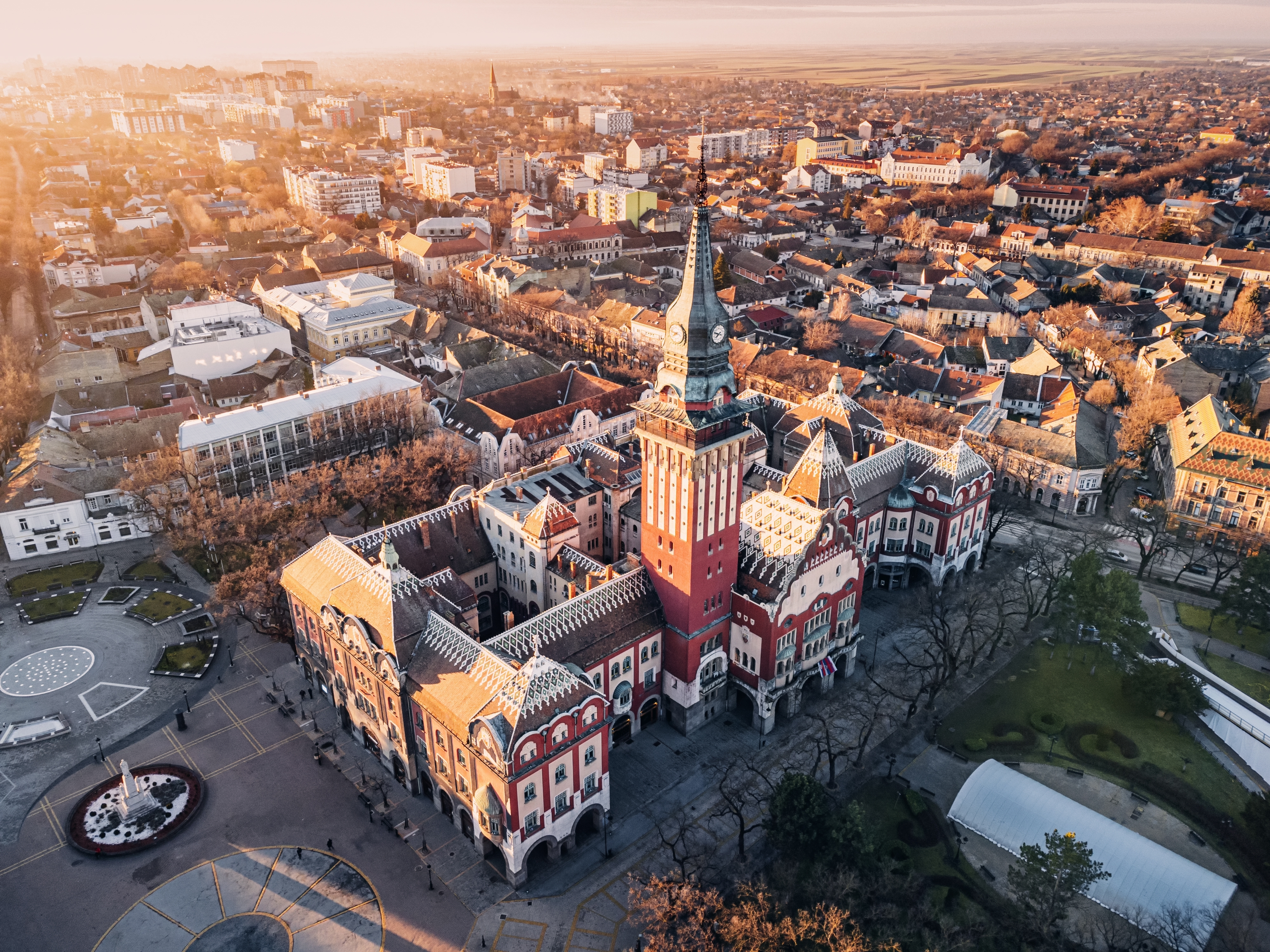 Aerial,View,Of,A,Famous,Subotica,Town,Hall,As,A