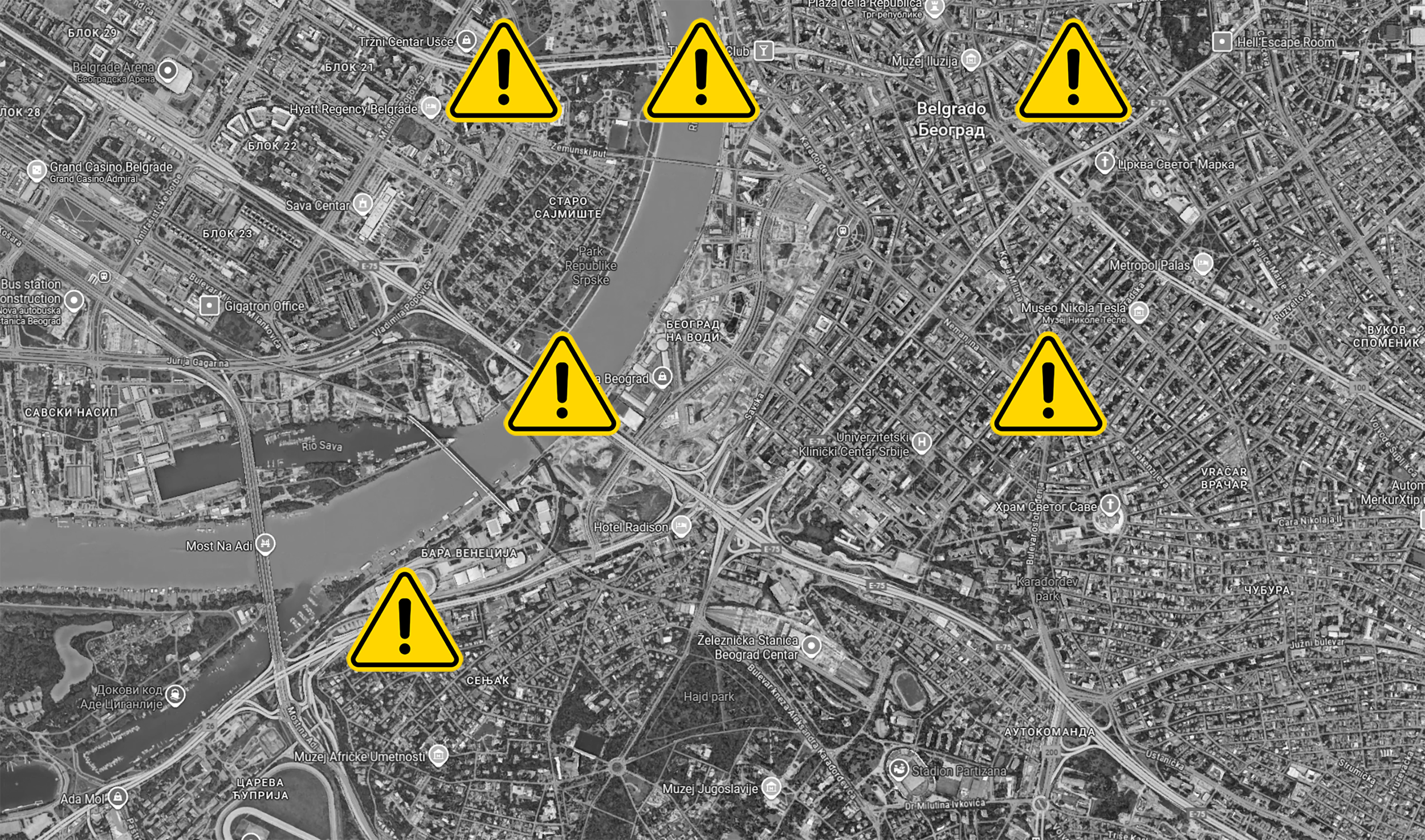 ključna zagušenja u saobraćaju, guzva u sobracaju , saobracajni kolaps mapa