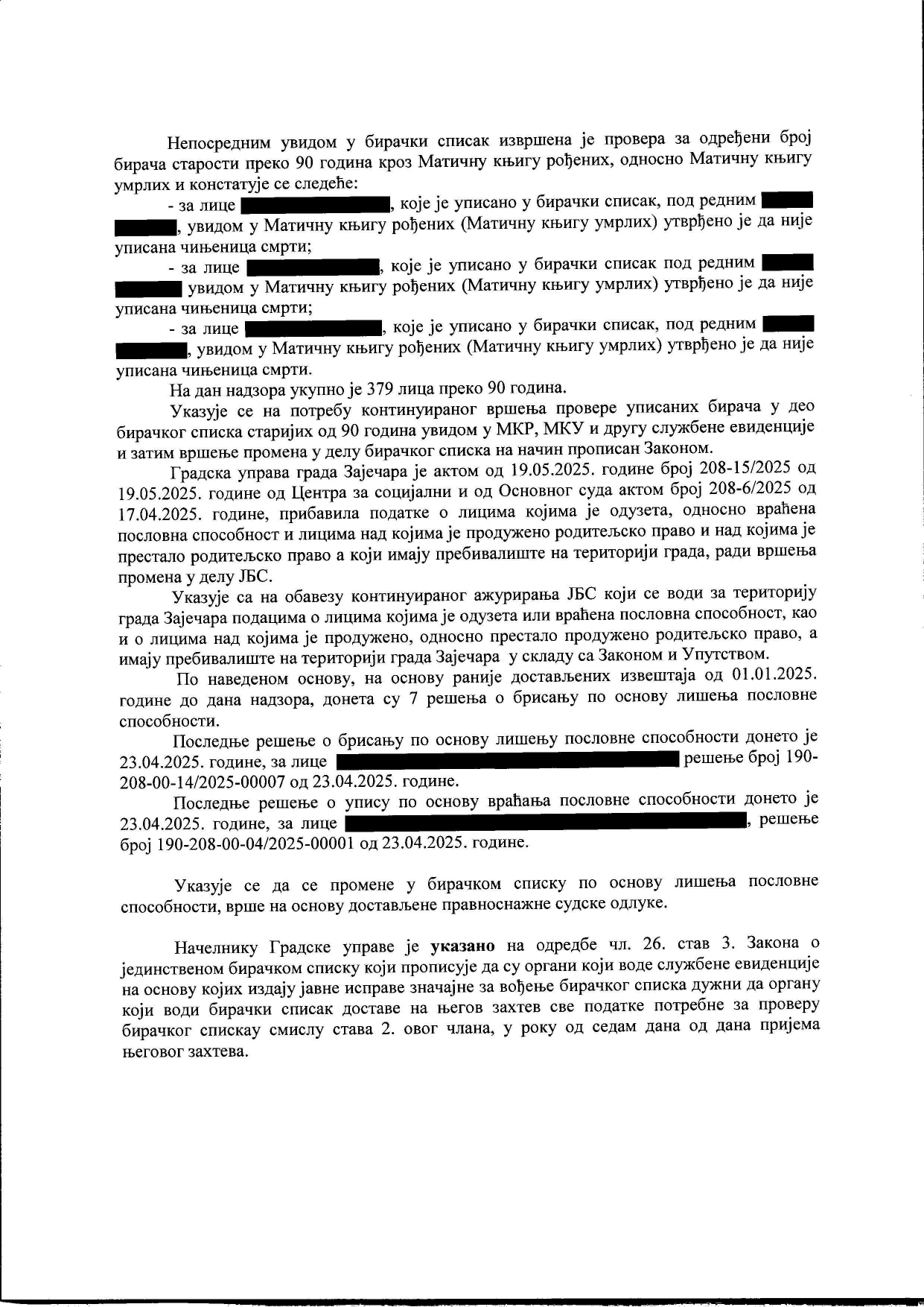 Zaječar, birački spisak, nepravilnosti