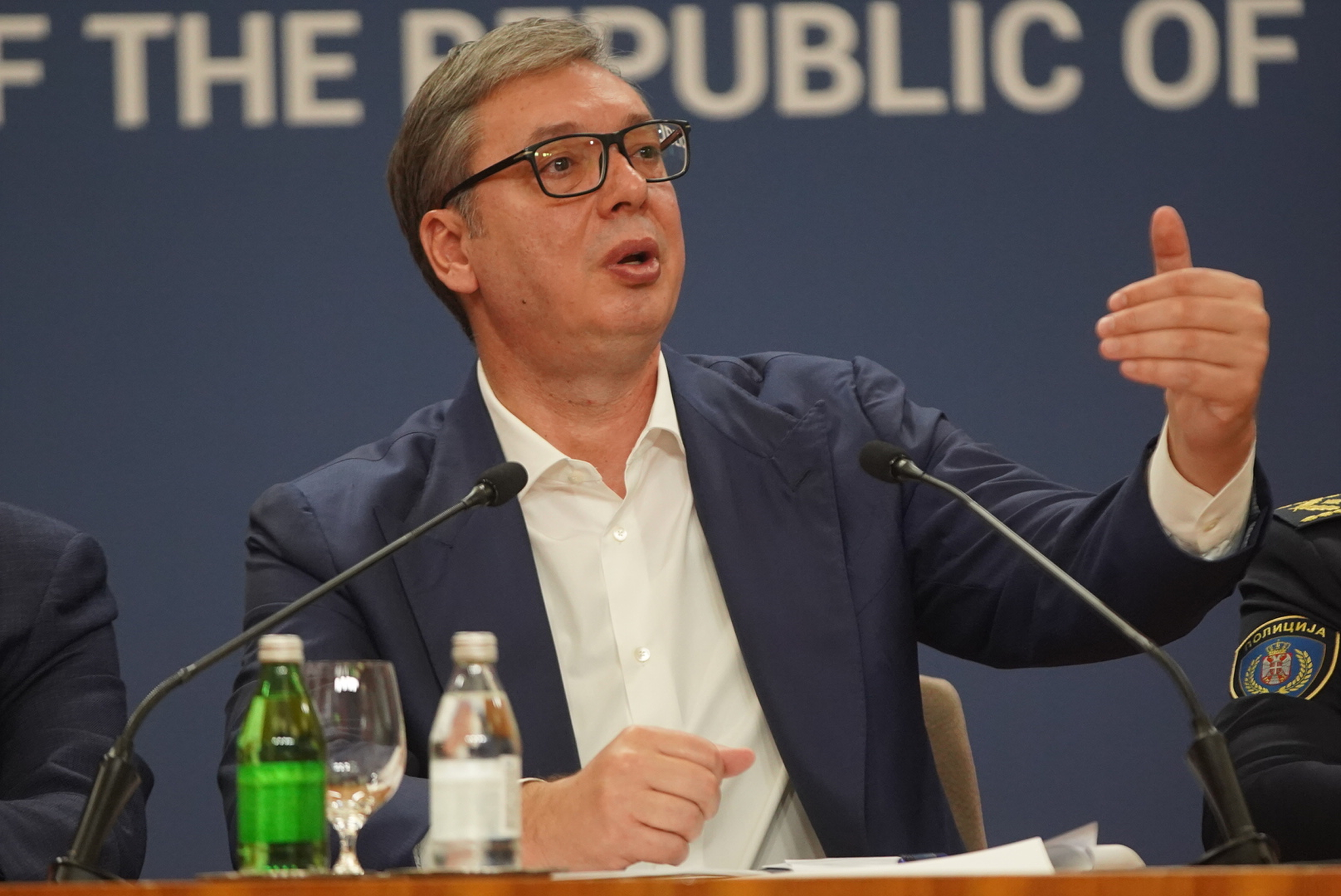 President of the Republic of Serbia Aleksandar Vucic addresses the nation at the Palace of Serbia.Predsednik Republike Srbije Aleksandar Vucic obratis se naciji u Palati Srbija.