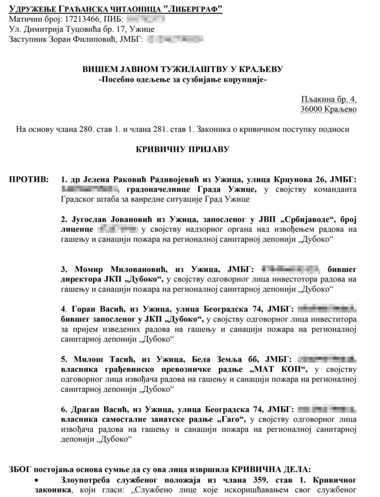 Krivične prijave za korupciju tokom gašenja i sanacije požara na deponiji Duboko, deponija Duboko, korupcia