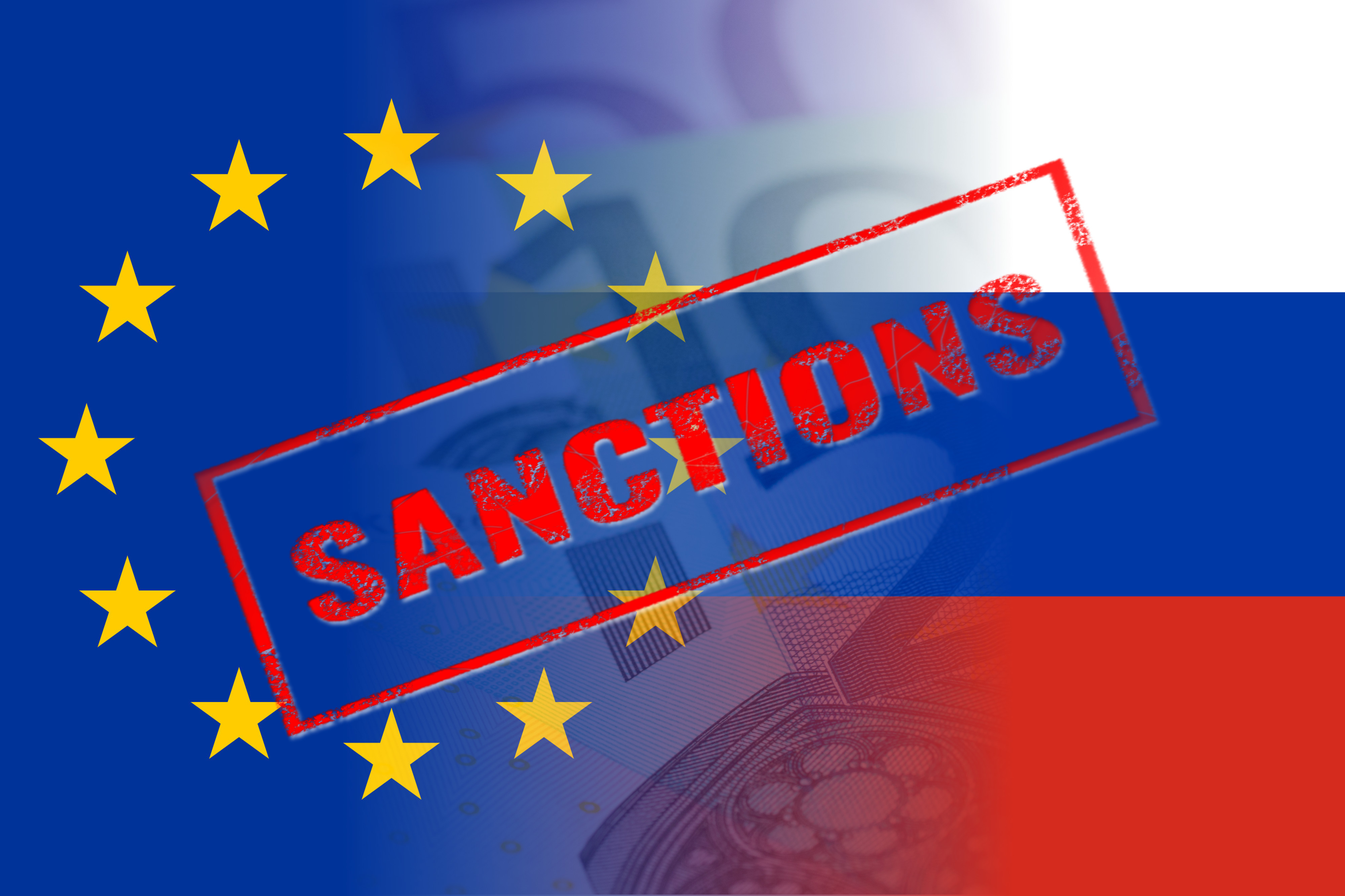 Eu,Russia,Flags,,Sanctions,Red,Stamp